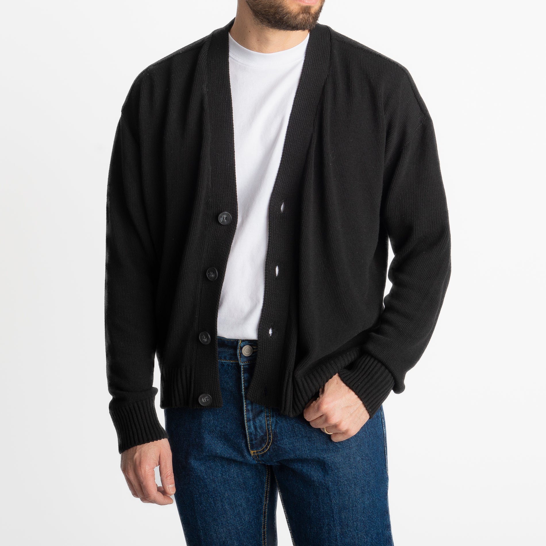 Cardigan In Filo Crop Nero