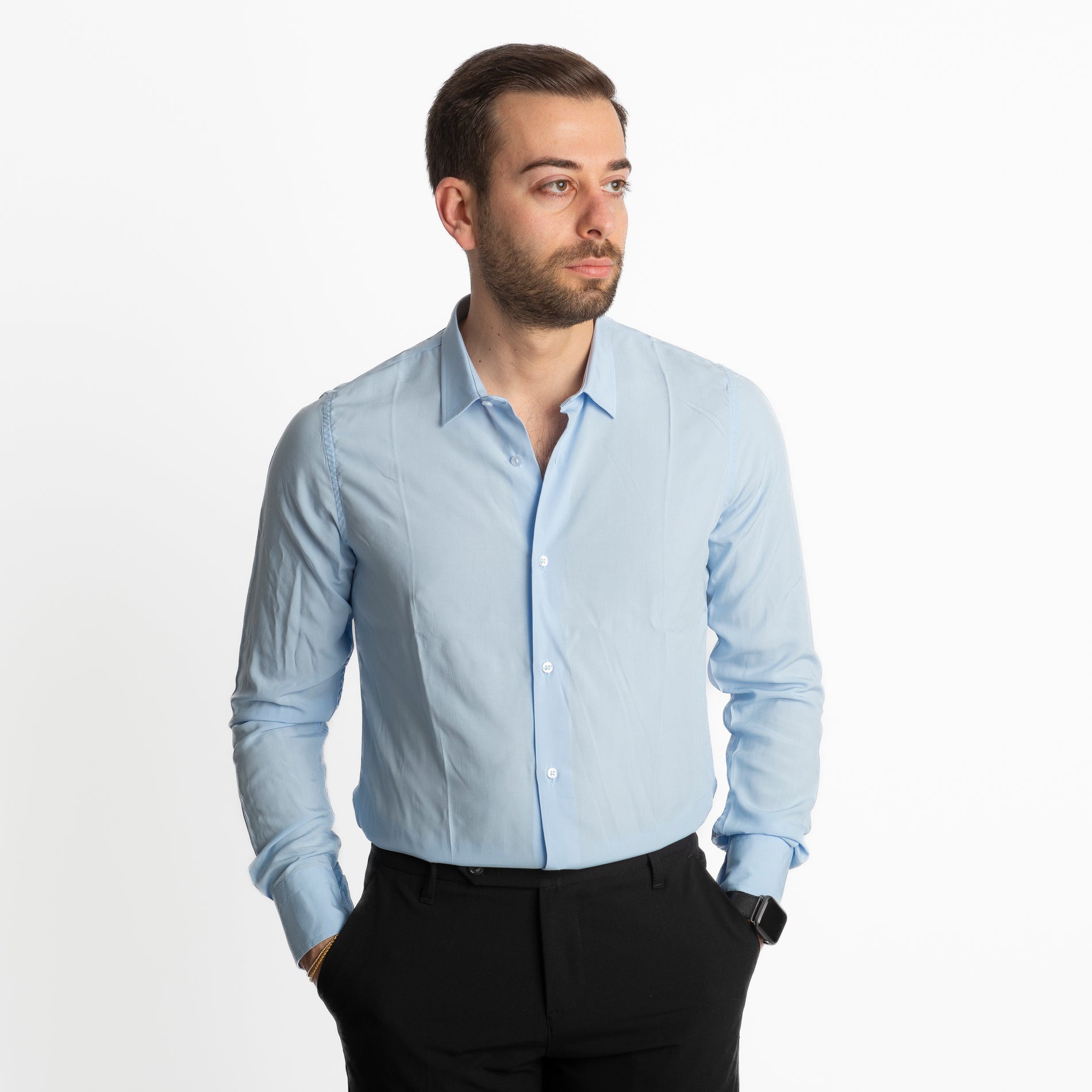 Camicia in Viscosa Celeste