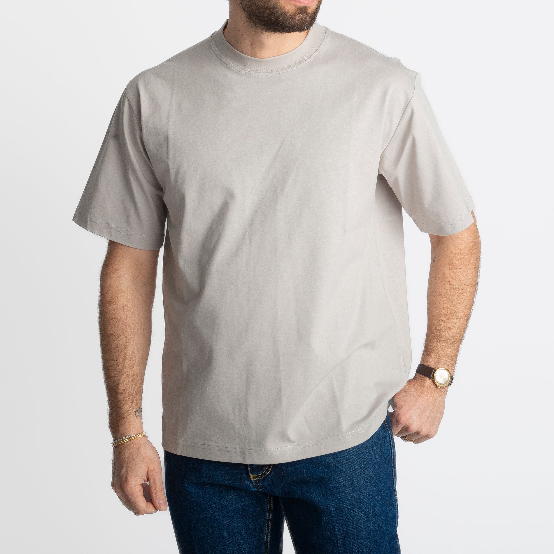 T-shirt Regular in Cotone Grigio Chiaro