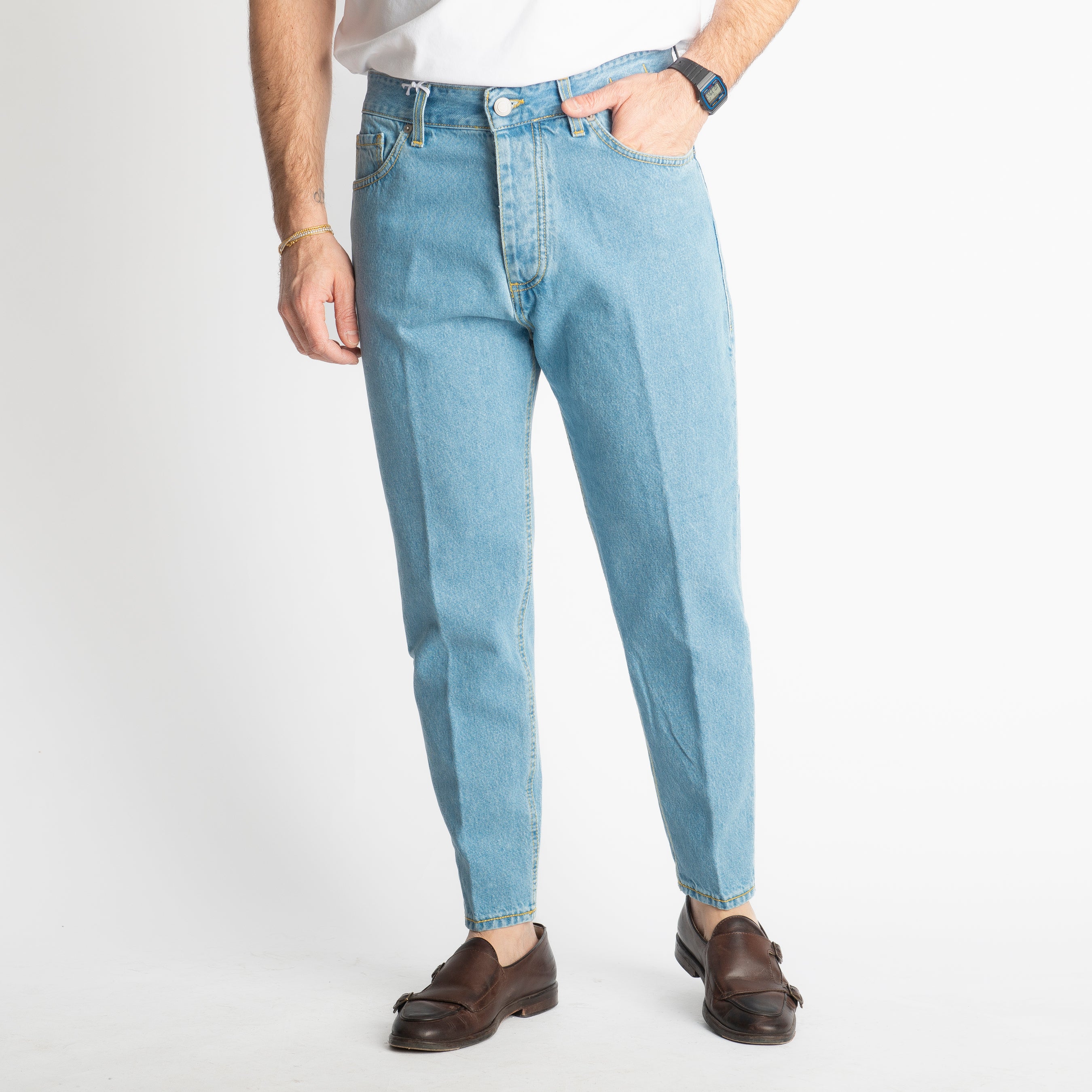 Jeans Carrot Fit Sky  Wash - Cotone Mercerizzato