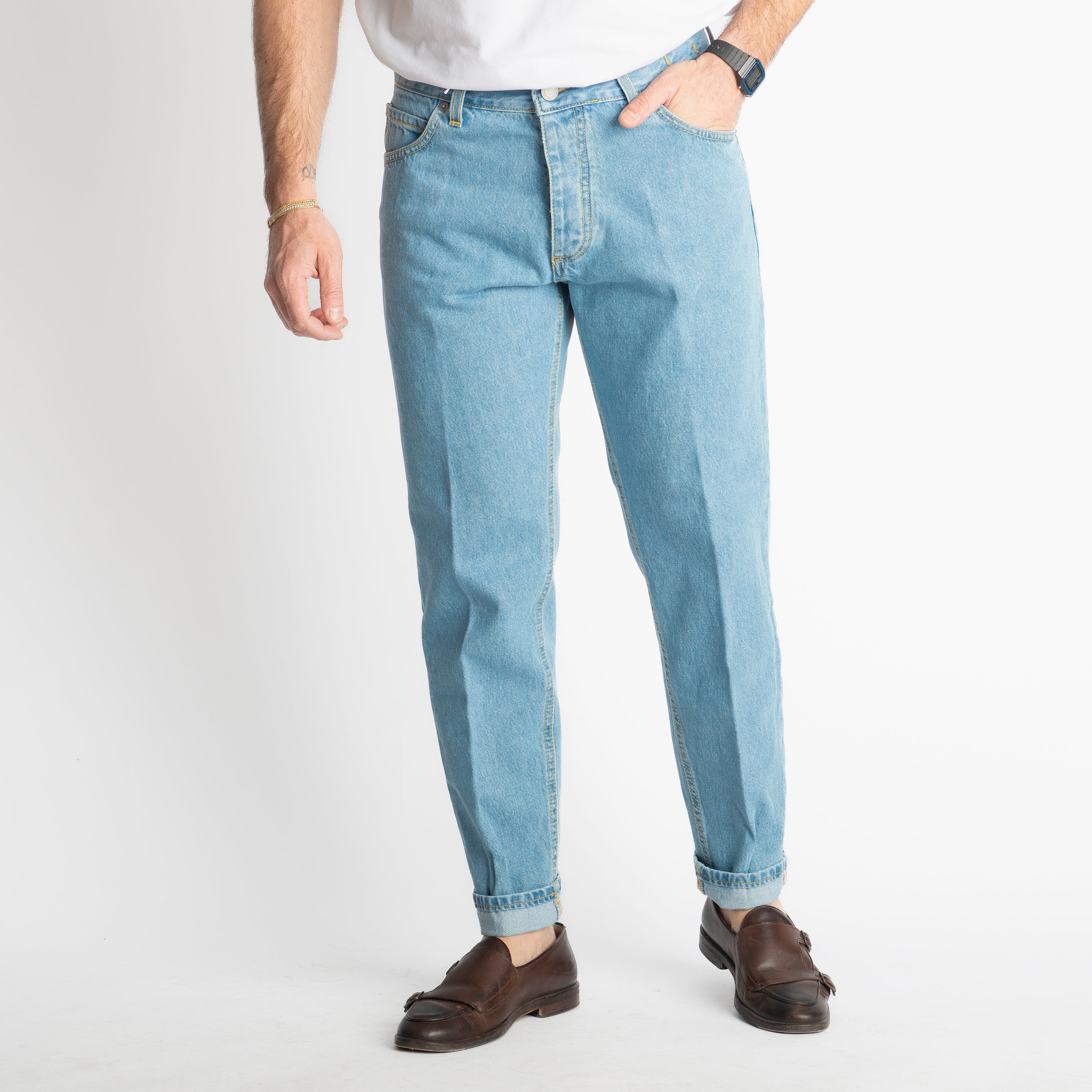 Jeans Straight Fit Sky Wash - Cotone Mercerizzato