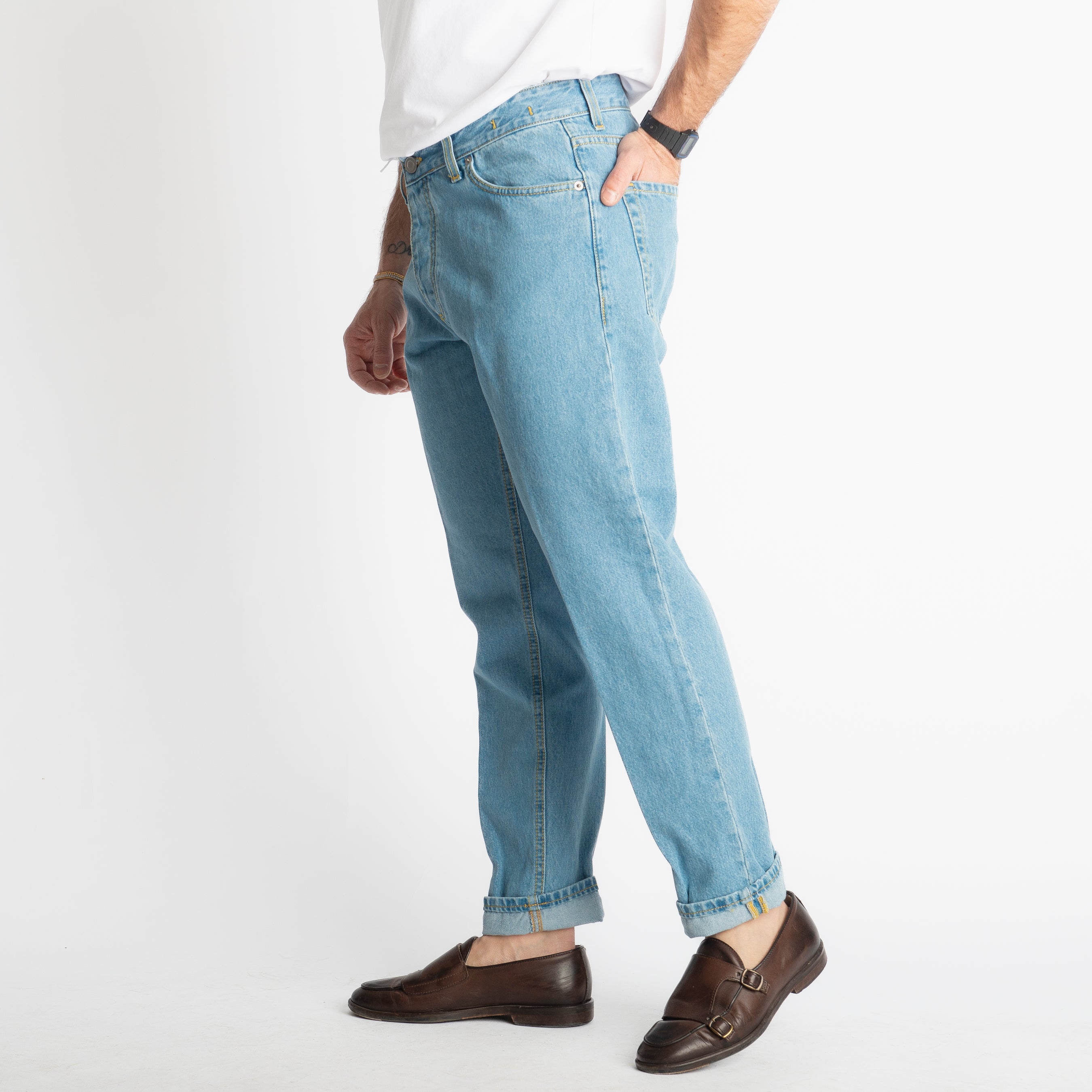 Jeans Straight Fit Sky Wash - Cotone Mercerizzato