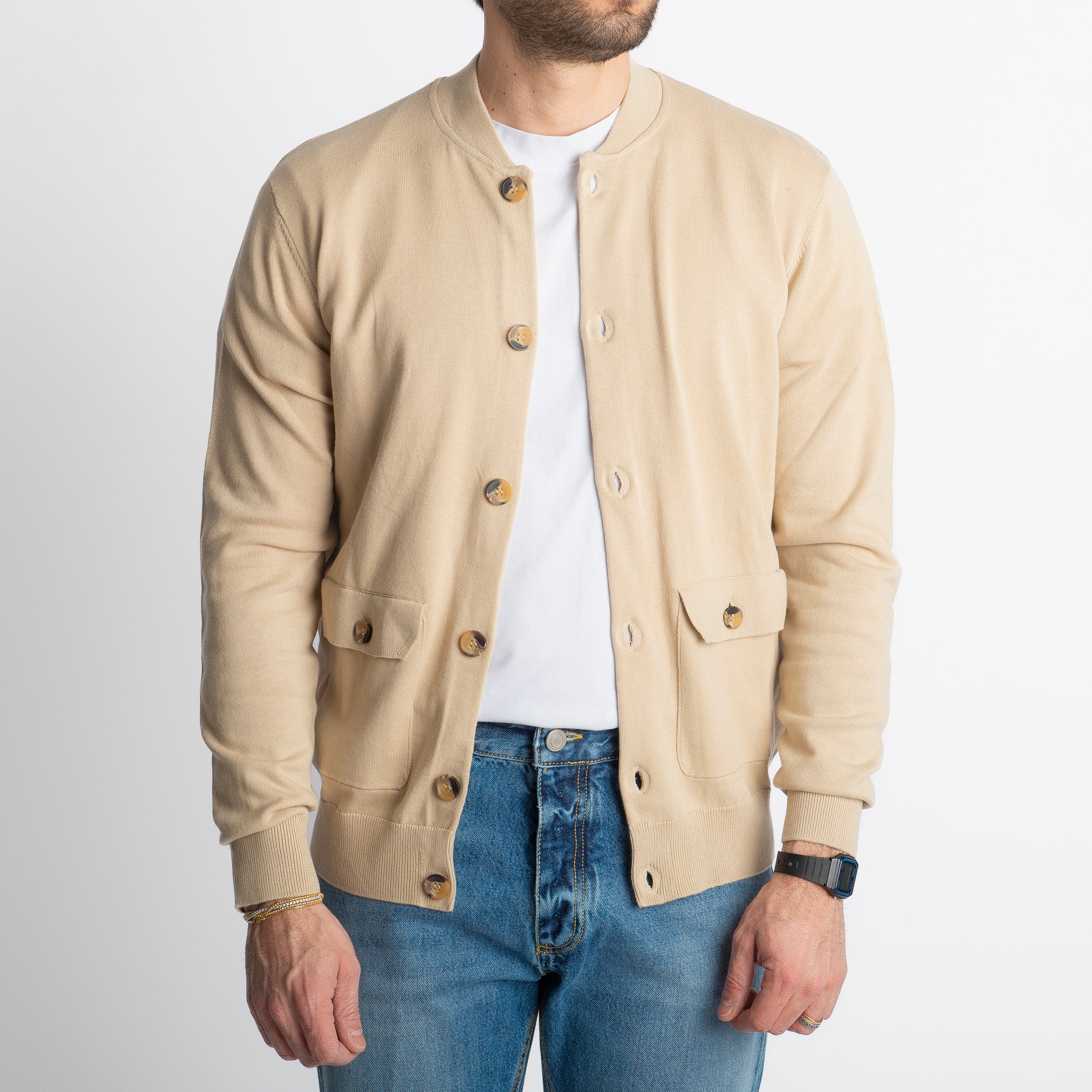 Cardigan Collage Con Bottoni In Filo Beige