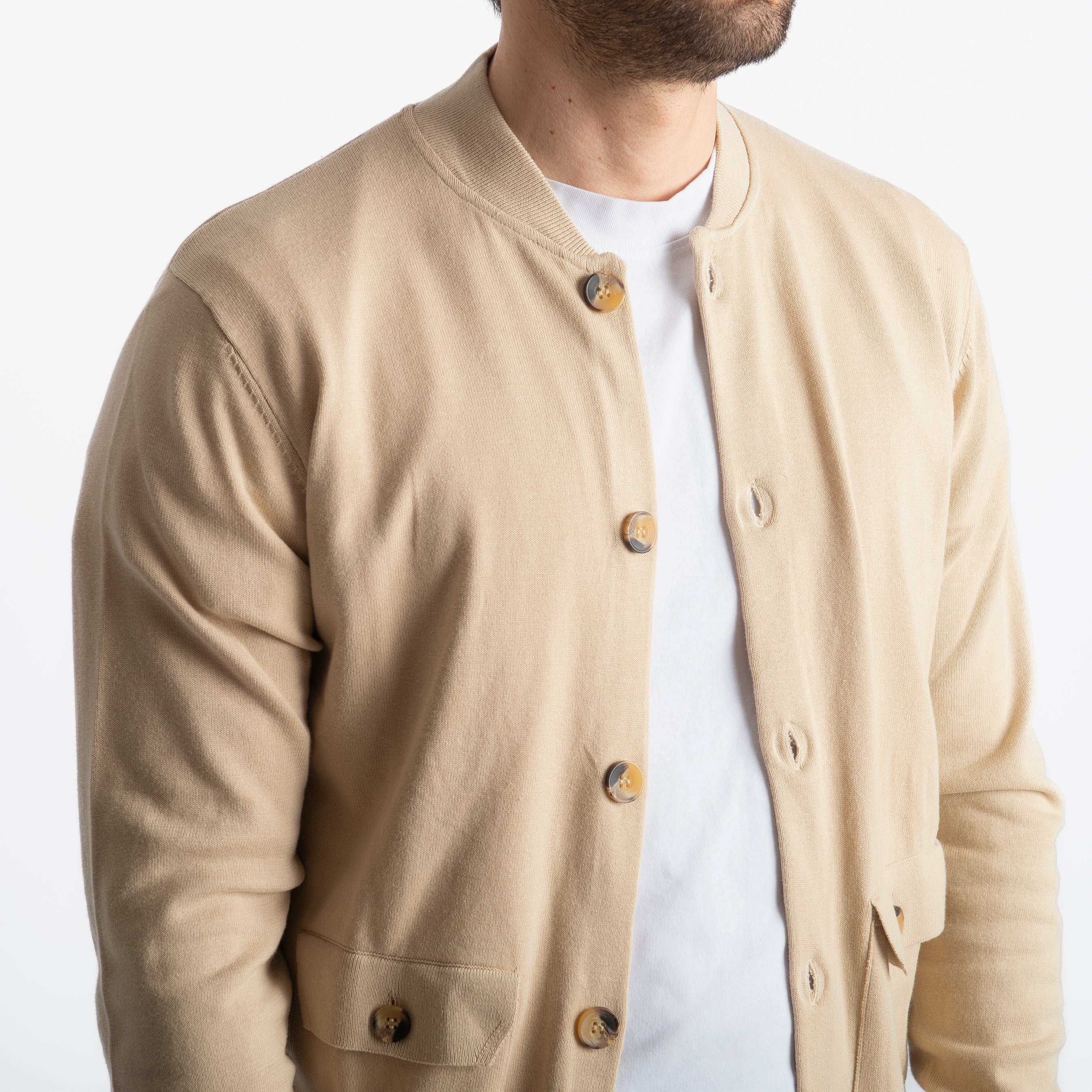 Cardigan Collage Con Bottoni In Filo Beige