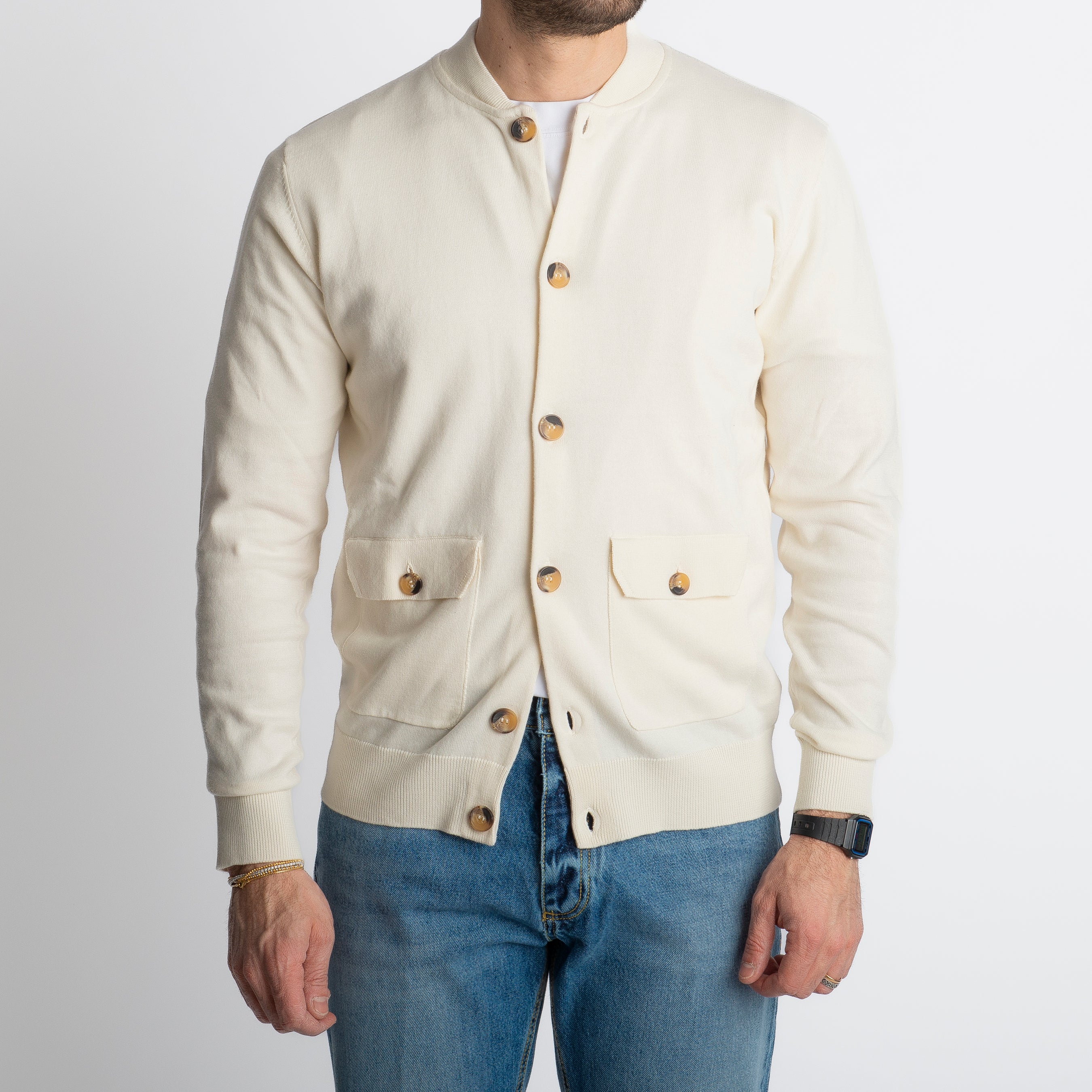 Cardigan Collage Con Bottoni In Filo Panna