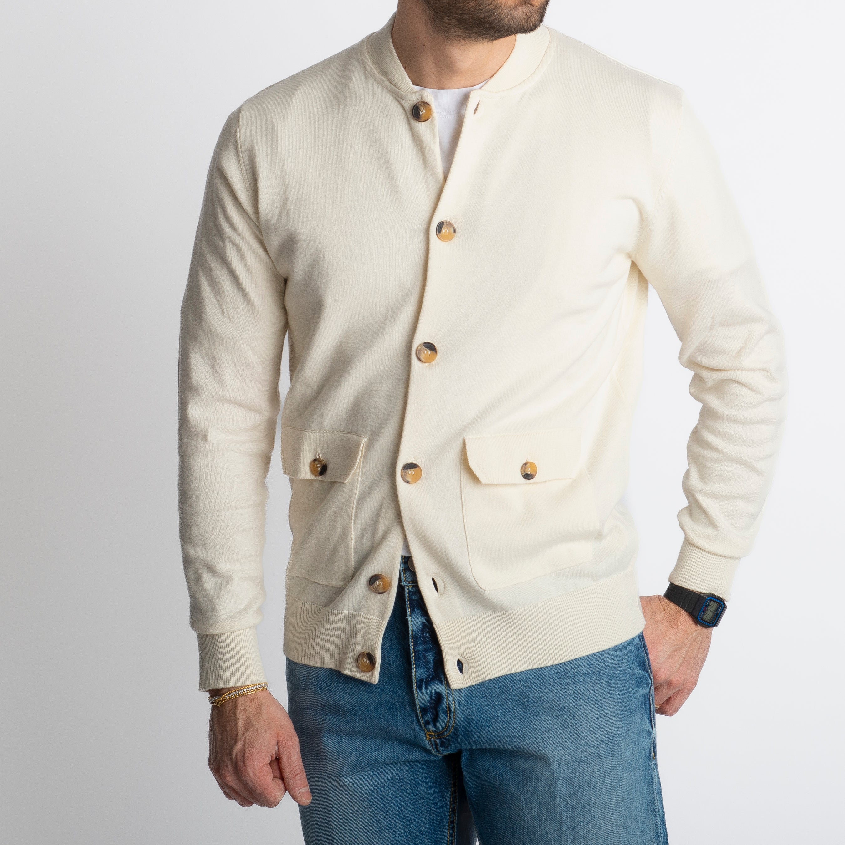 Cardigan Collage Con Bottoni In Filo Panna