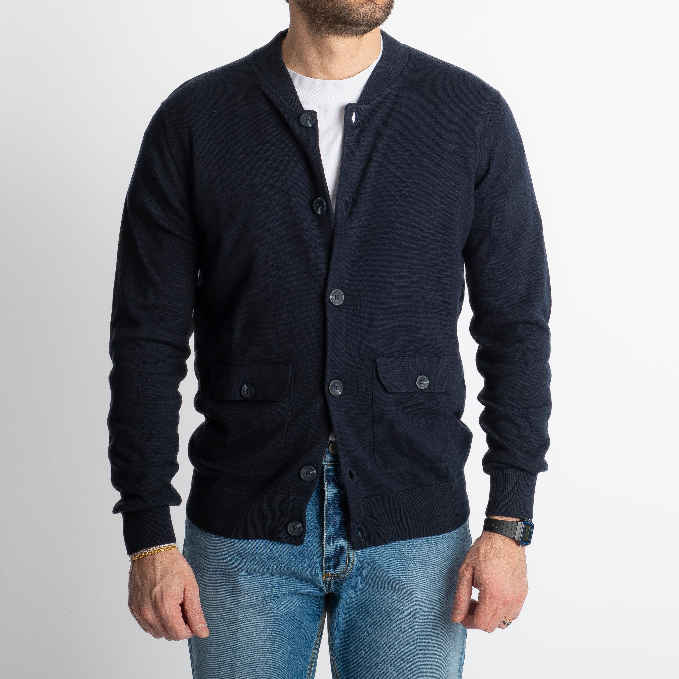 Cardigan Collage Con Bottoni In Filo Blu