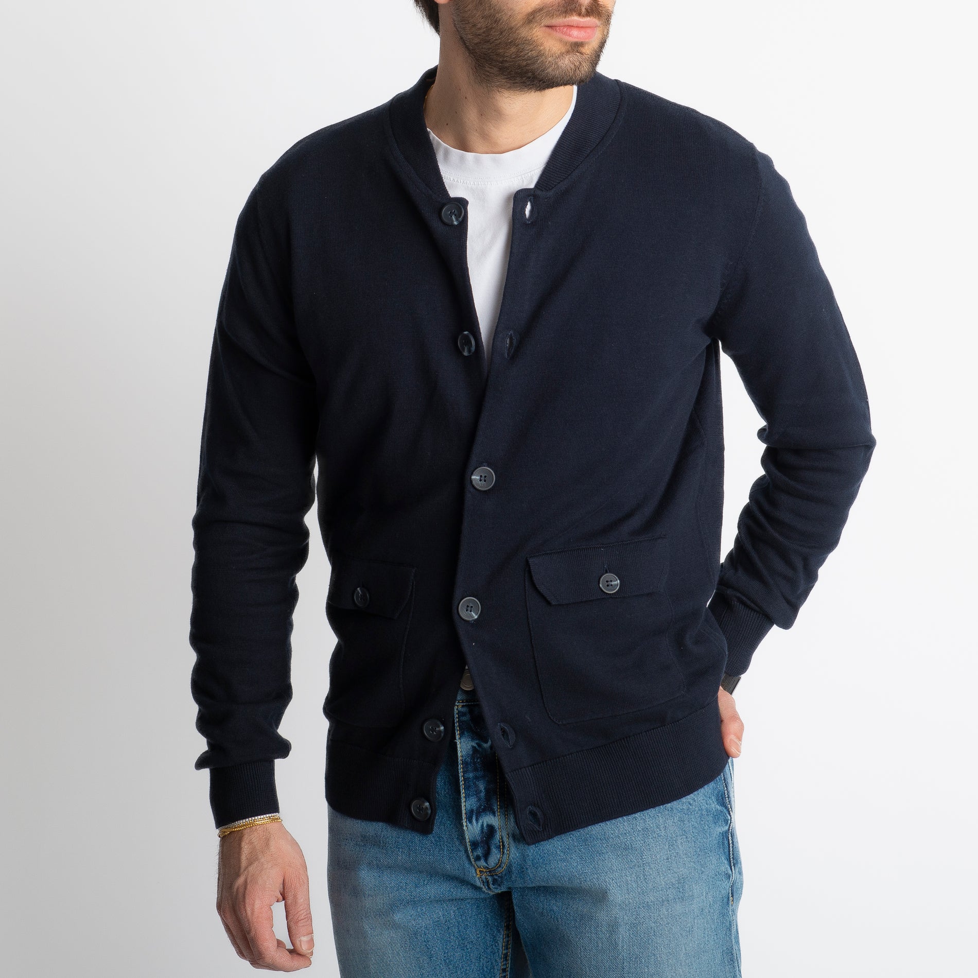 Cardigan Collage Con Bottoni In Filo Blu