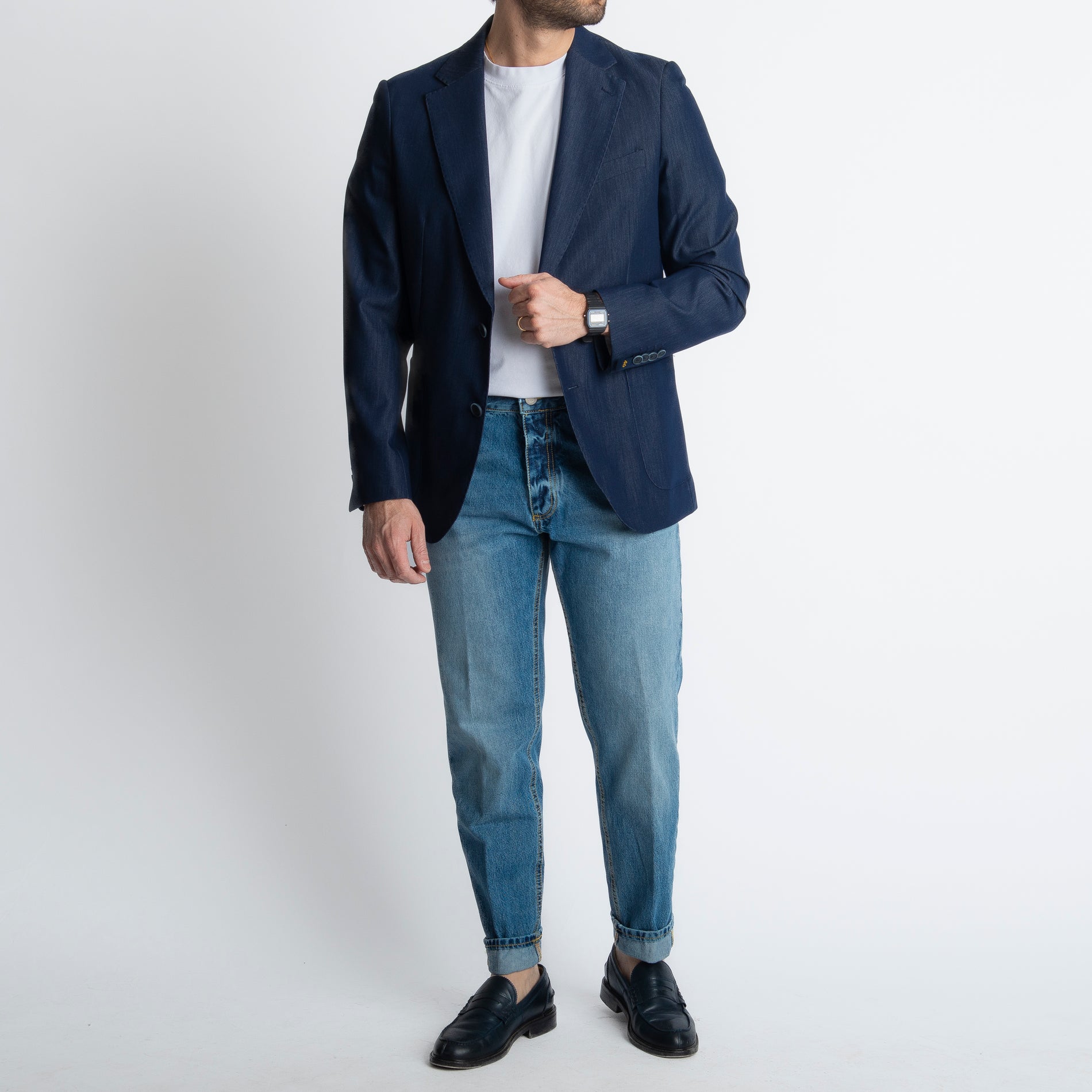 Giacca Chambray Monopetto Blu