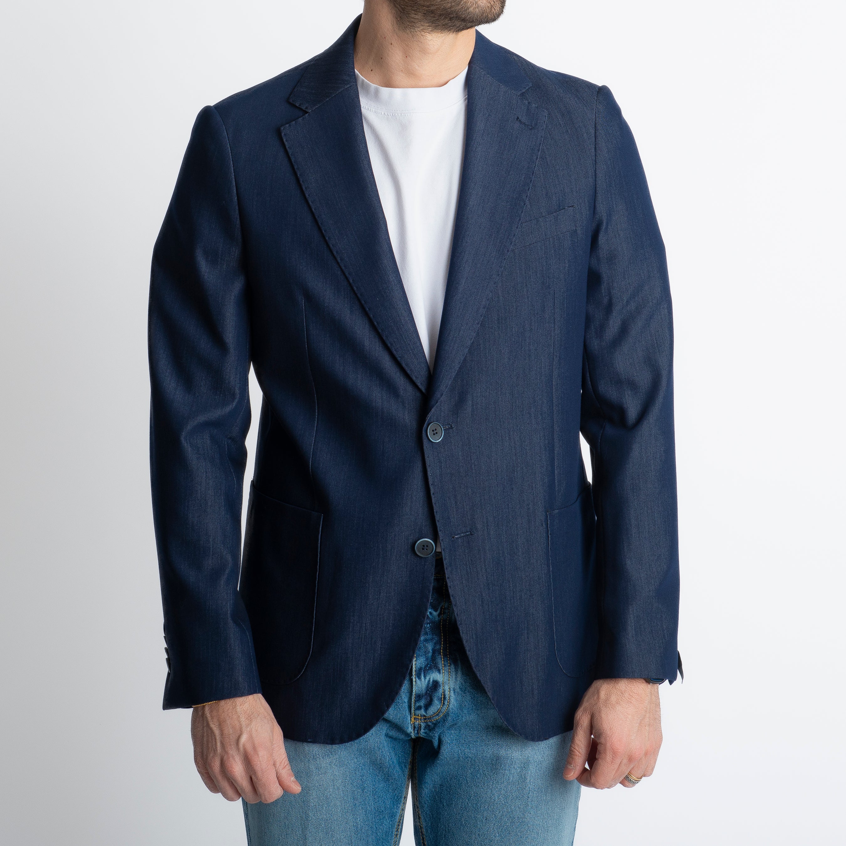 Giacca Chambray Monopetto Blu