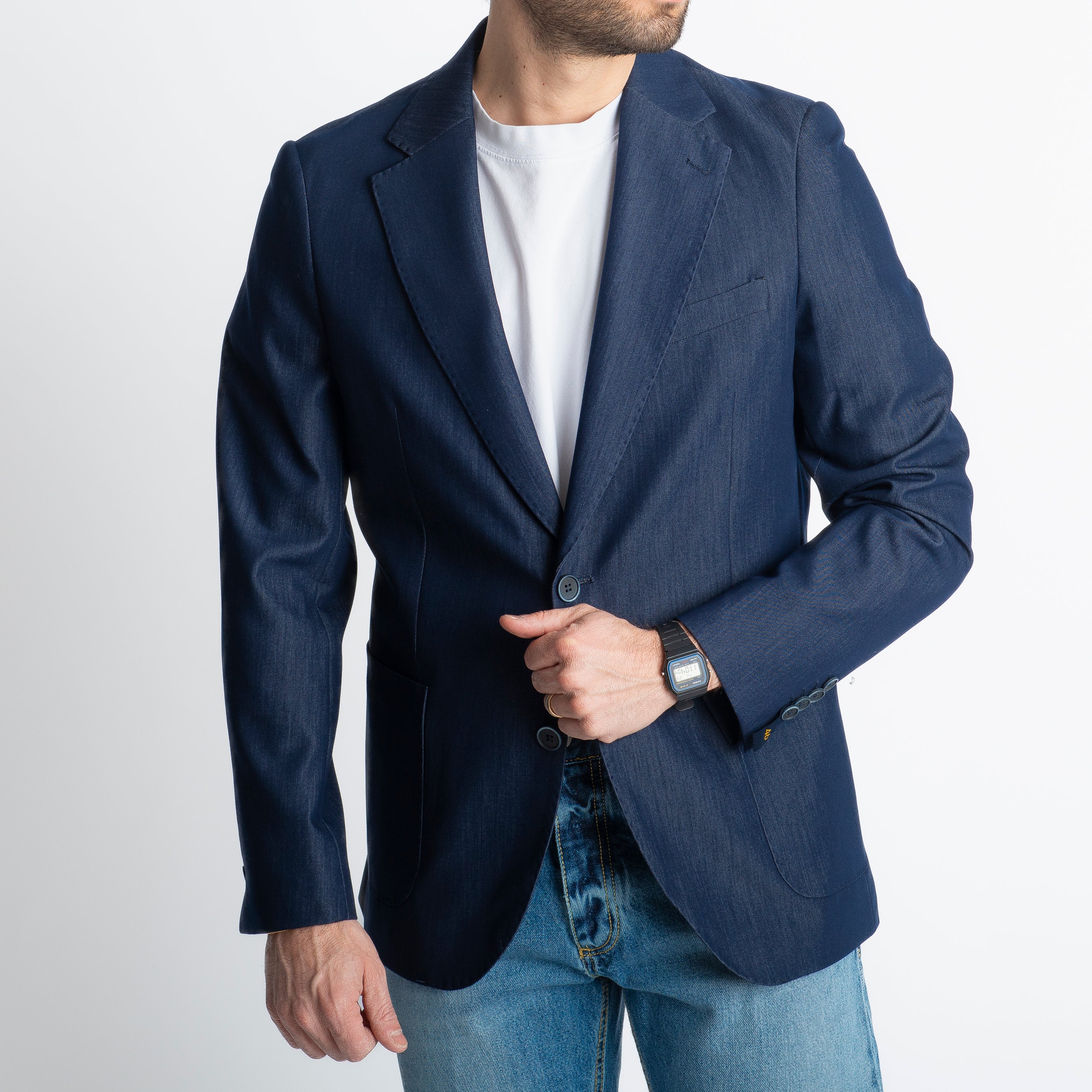 Giacca Chambray Monopetto Blu