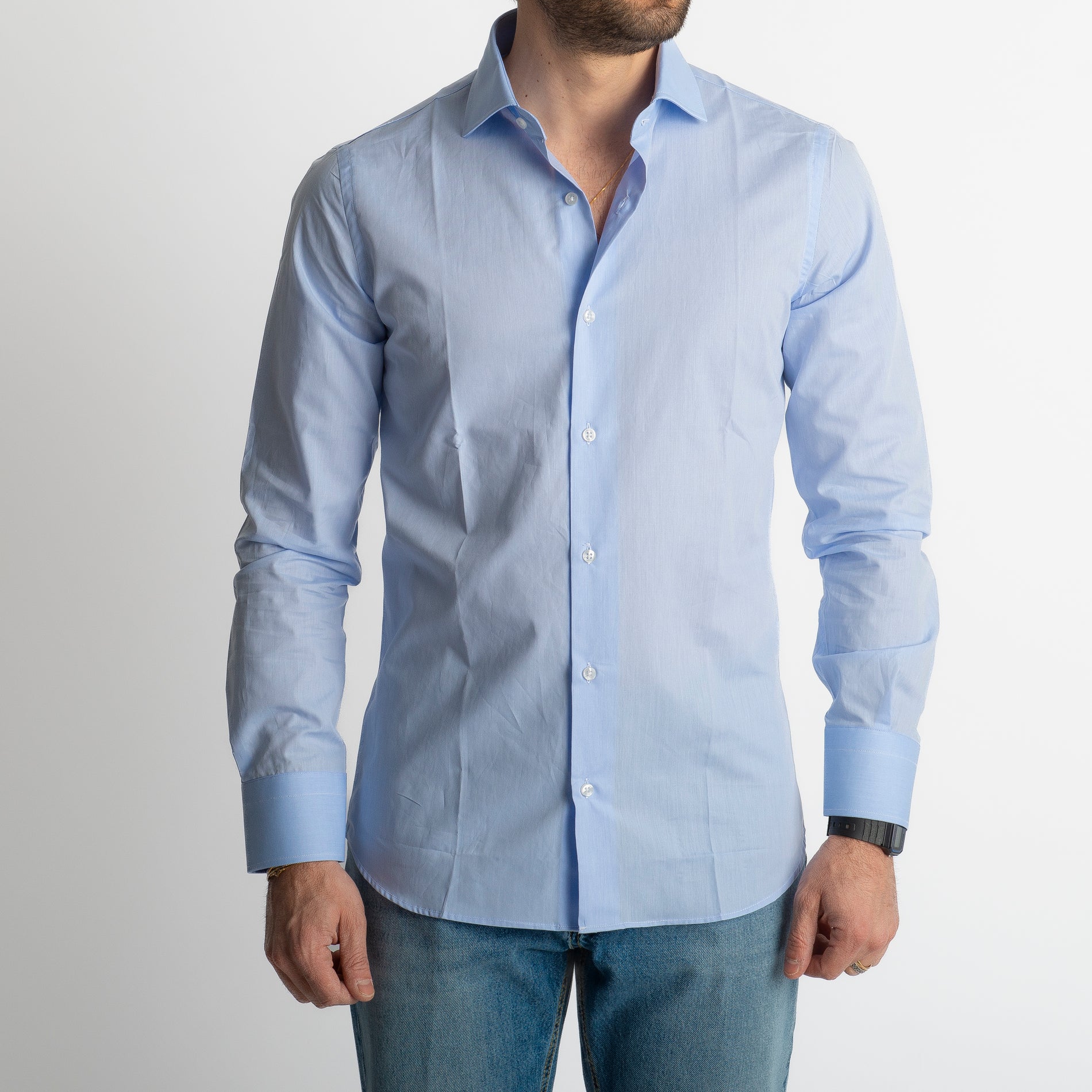 Camicia Uomo Tinta Unita Celeste Regular