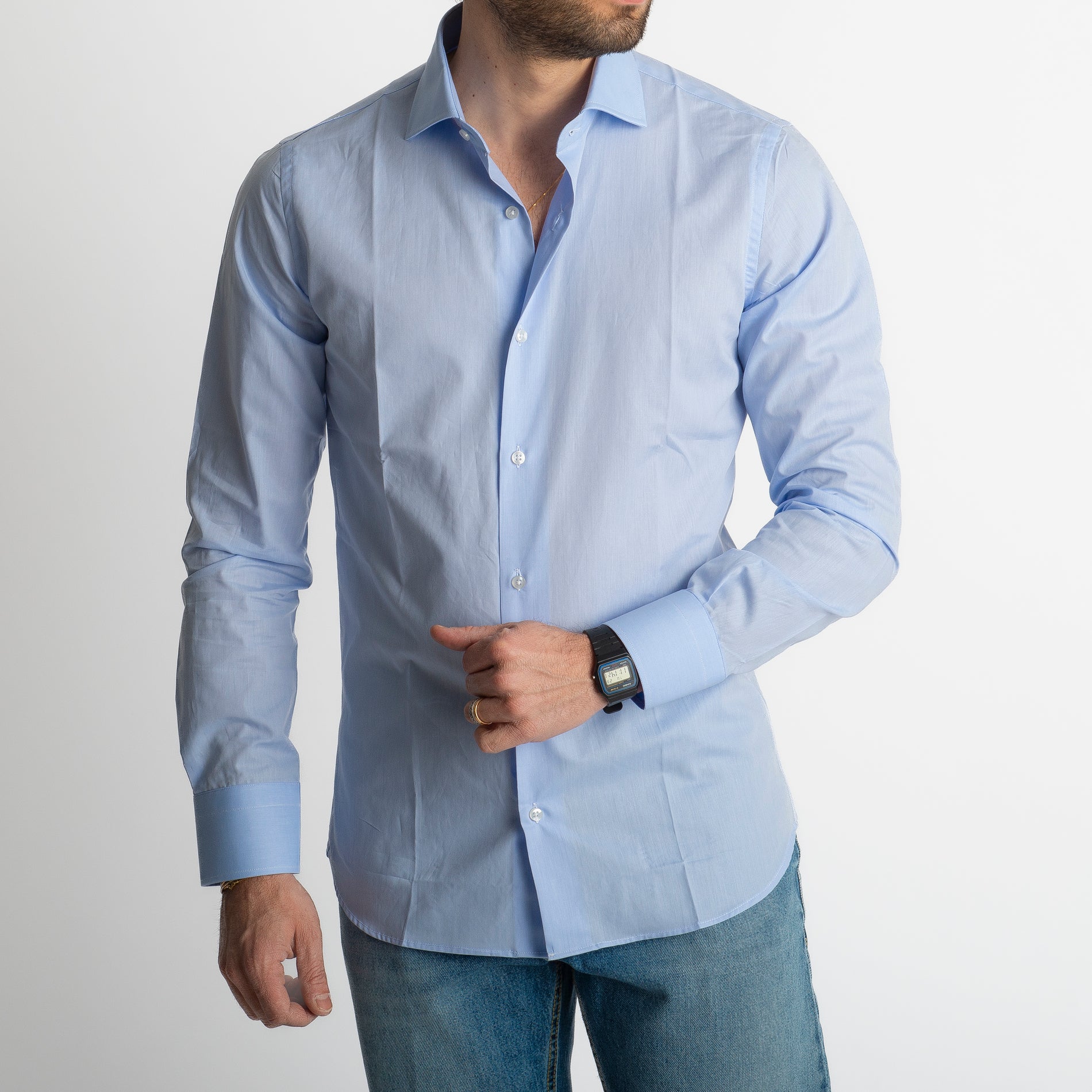 Camicia Uomo Tinta Unita Celeste Regular