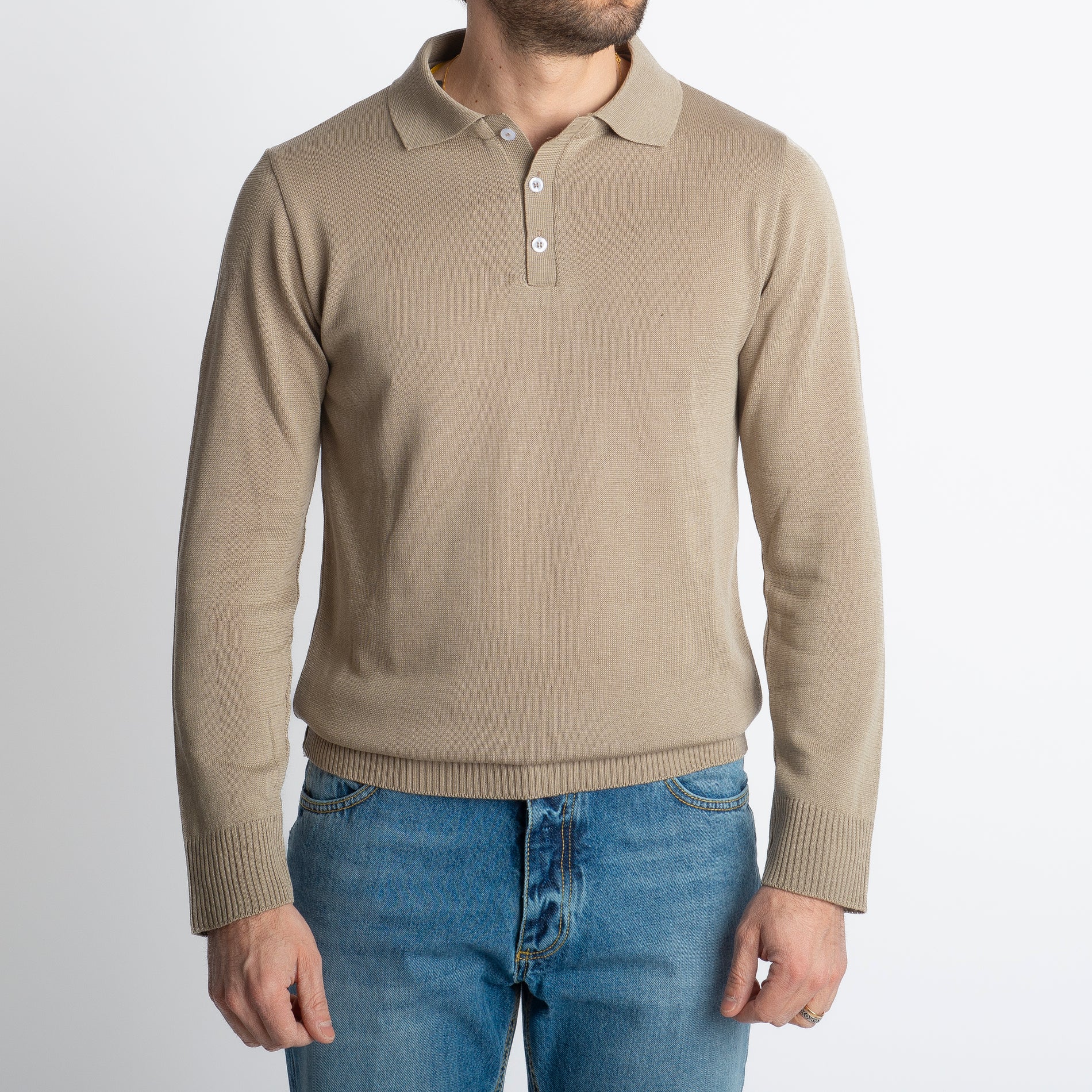 Polo In Filo Tre Bottoni Luxury Fango