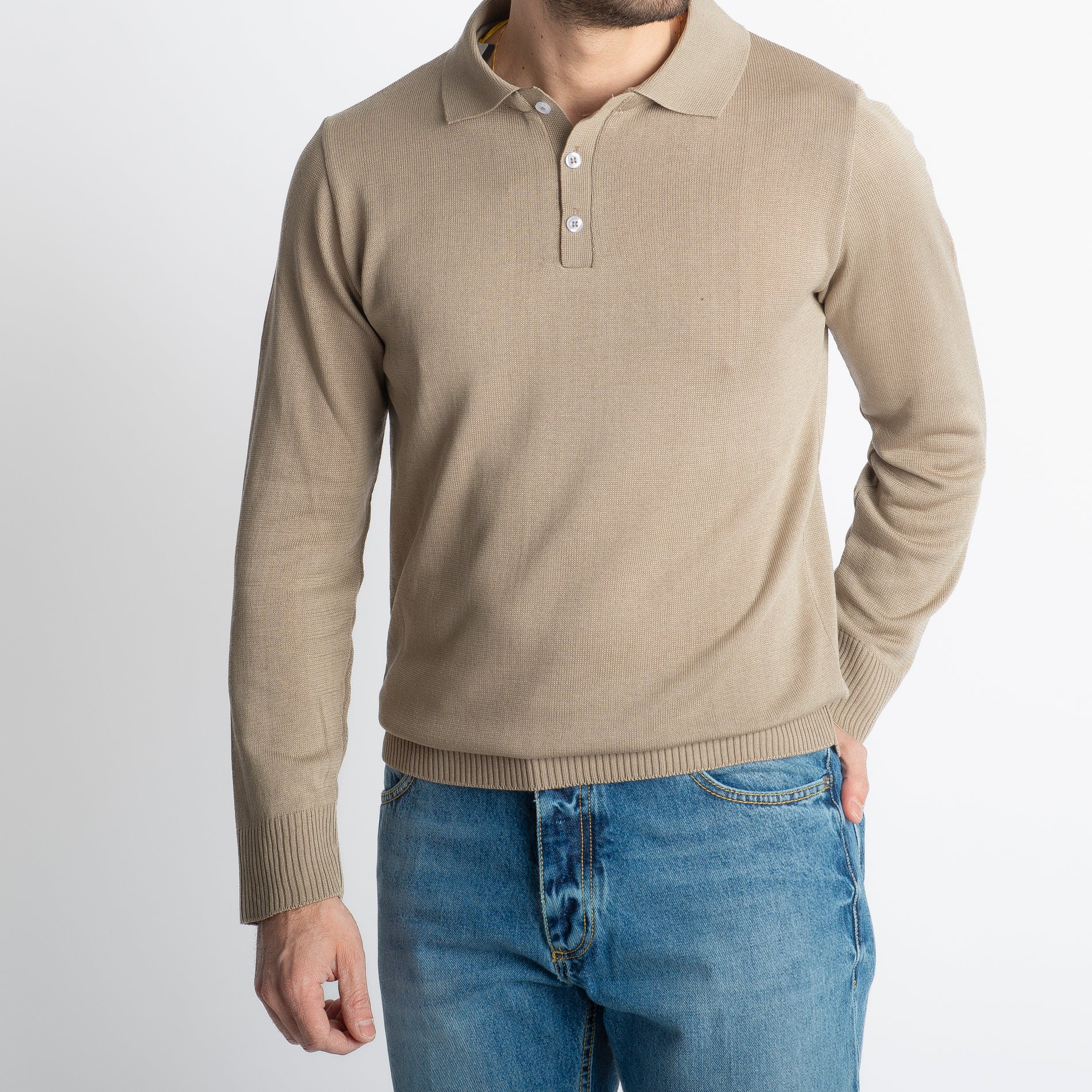 Polo In Filo Tre Bottoni Luxury Fango