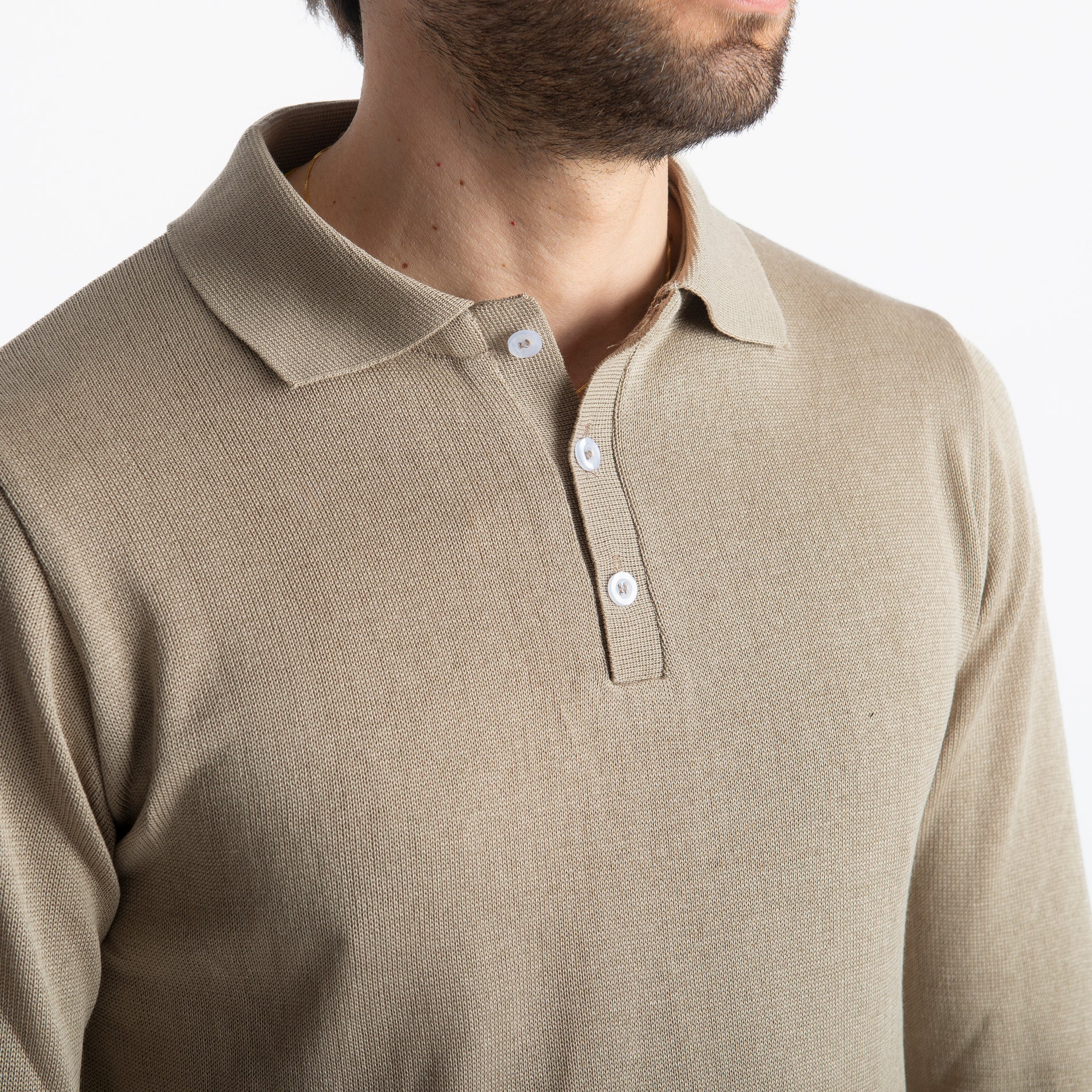 Polo In Filo Tre Bottoni Luxury Fango