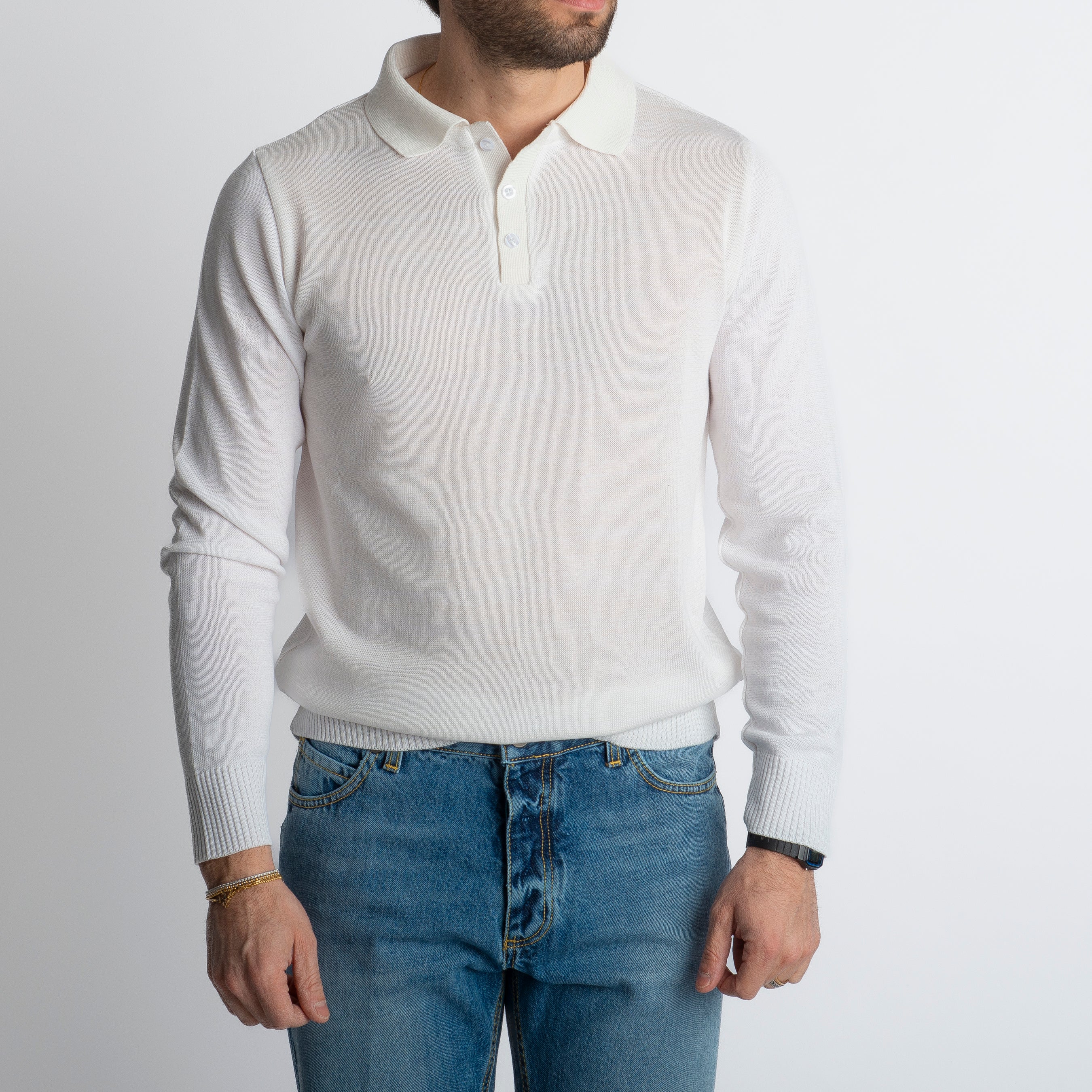 Polo In Filo Tre Bottoni Luxury Panna