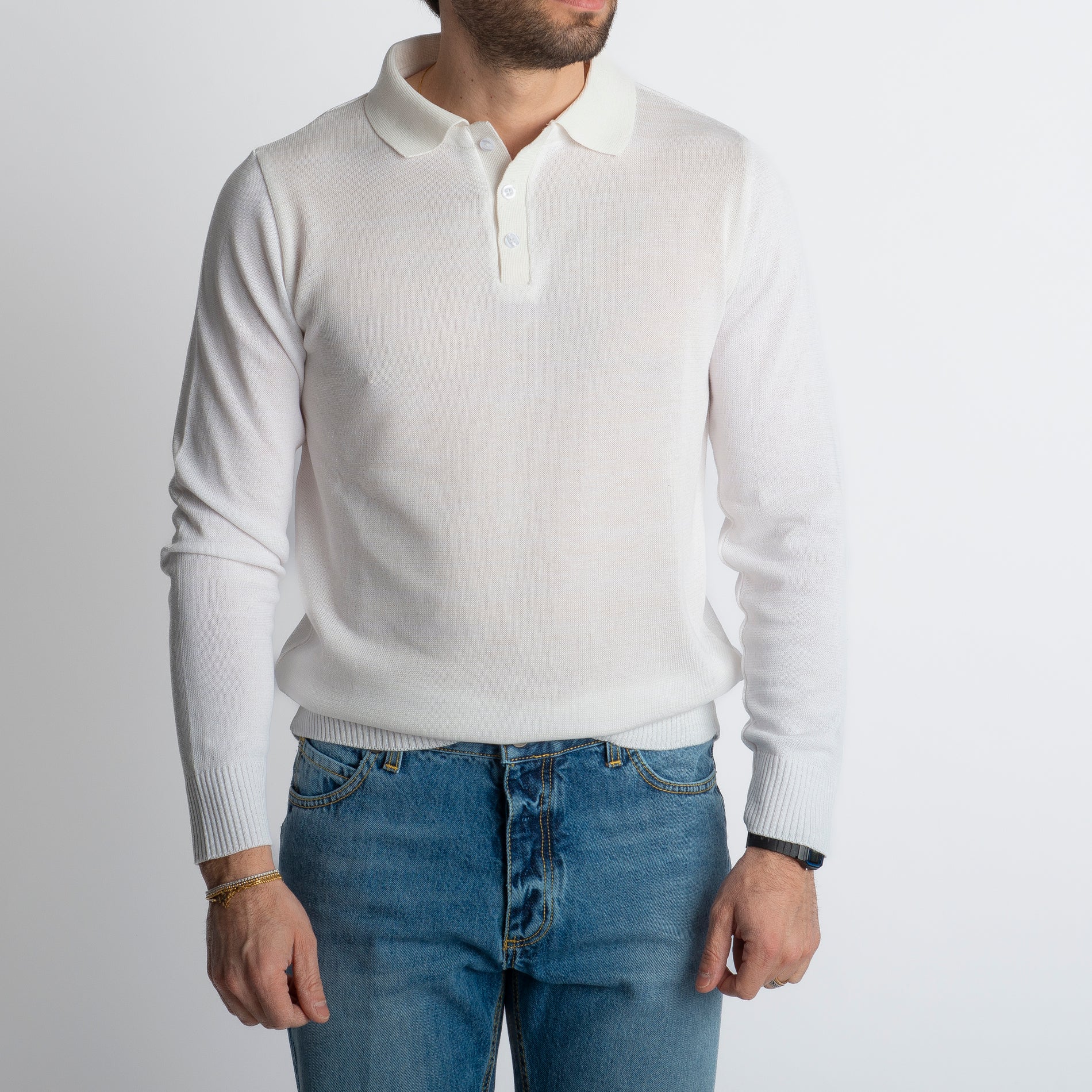 Polo In Filo Tre Bottoni Luxury Panna