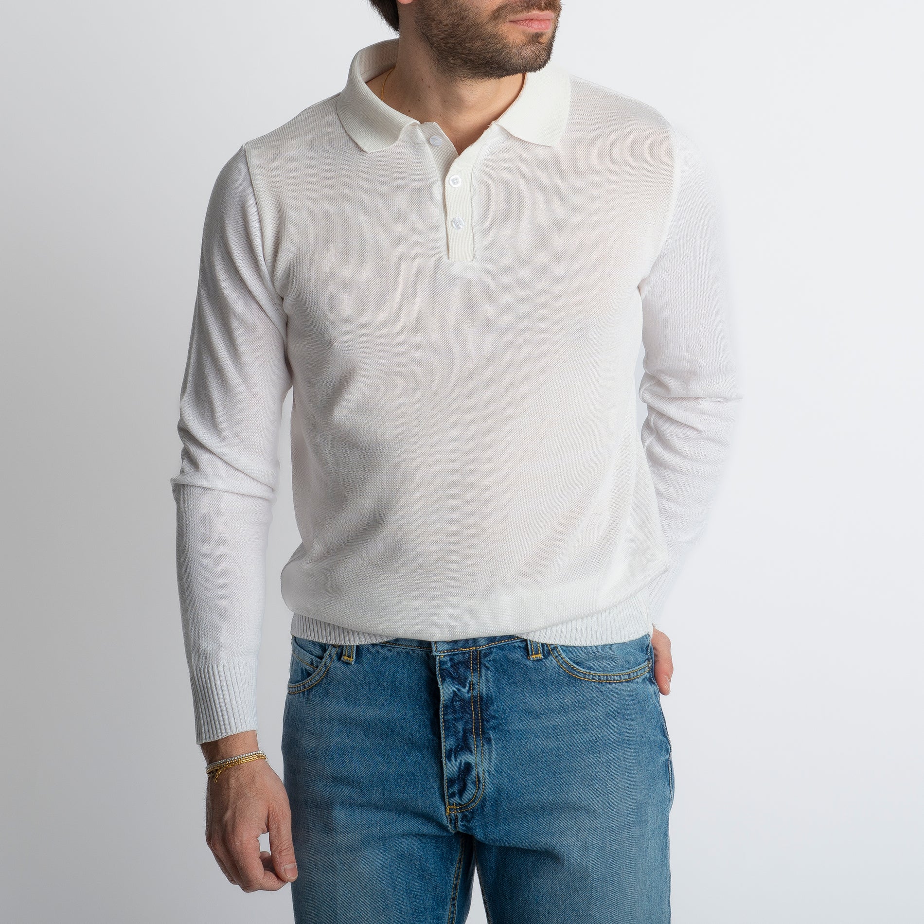 Polo In Filo Tre Bottoni Luxury Panna