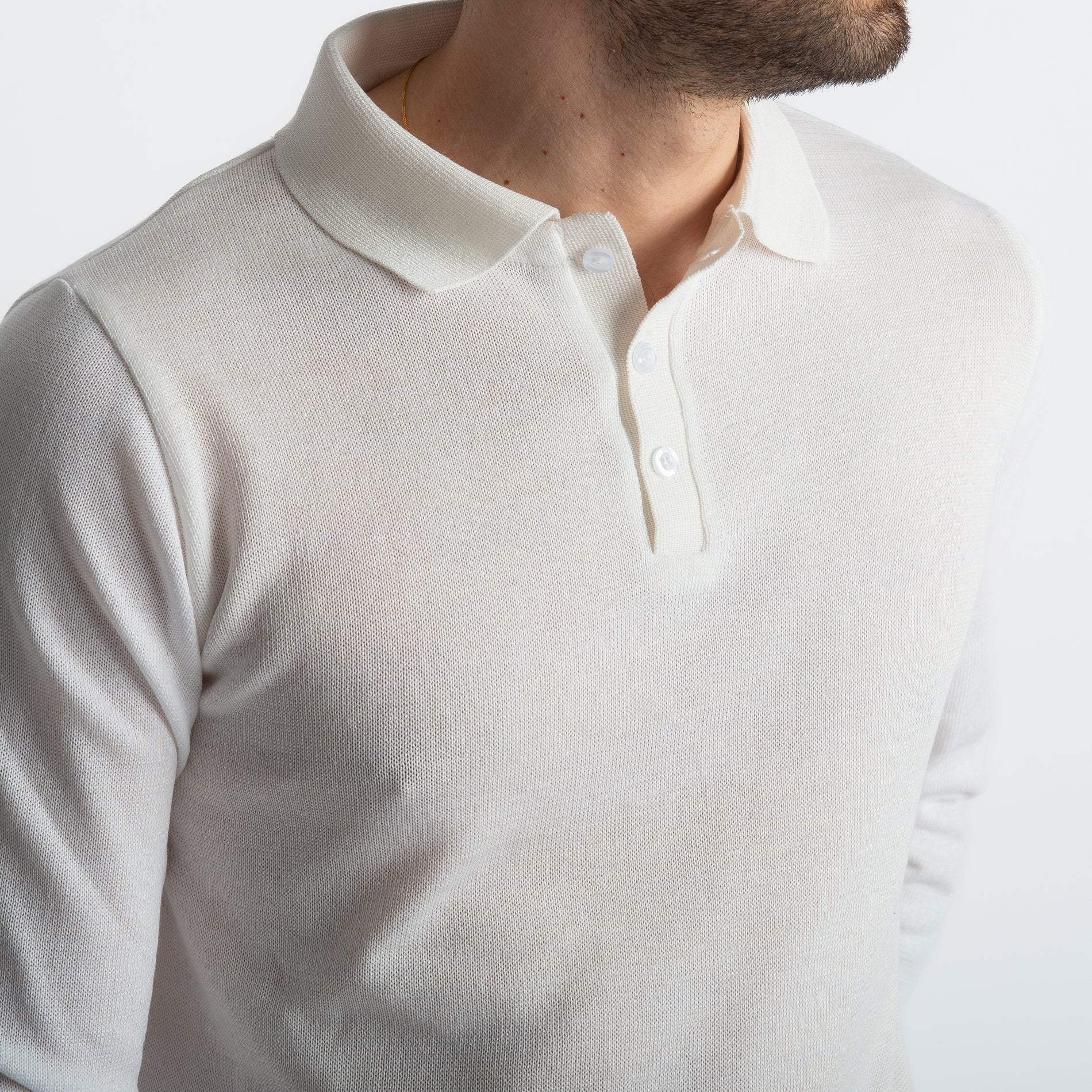 Polo In Filo Tre Bottoni Luxury Panna