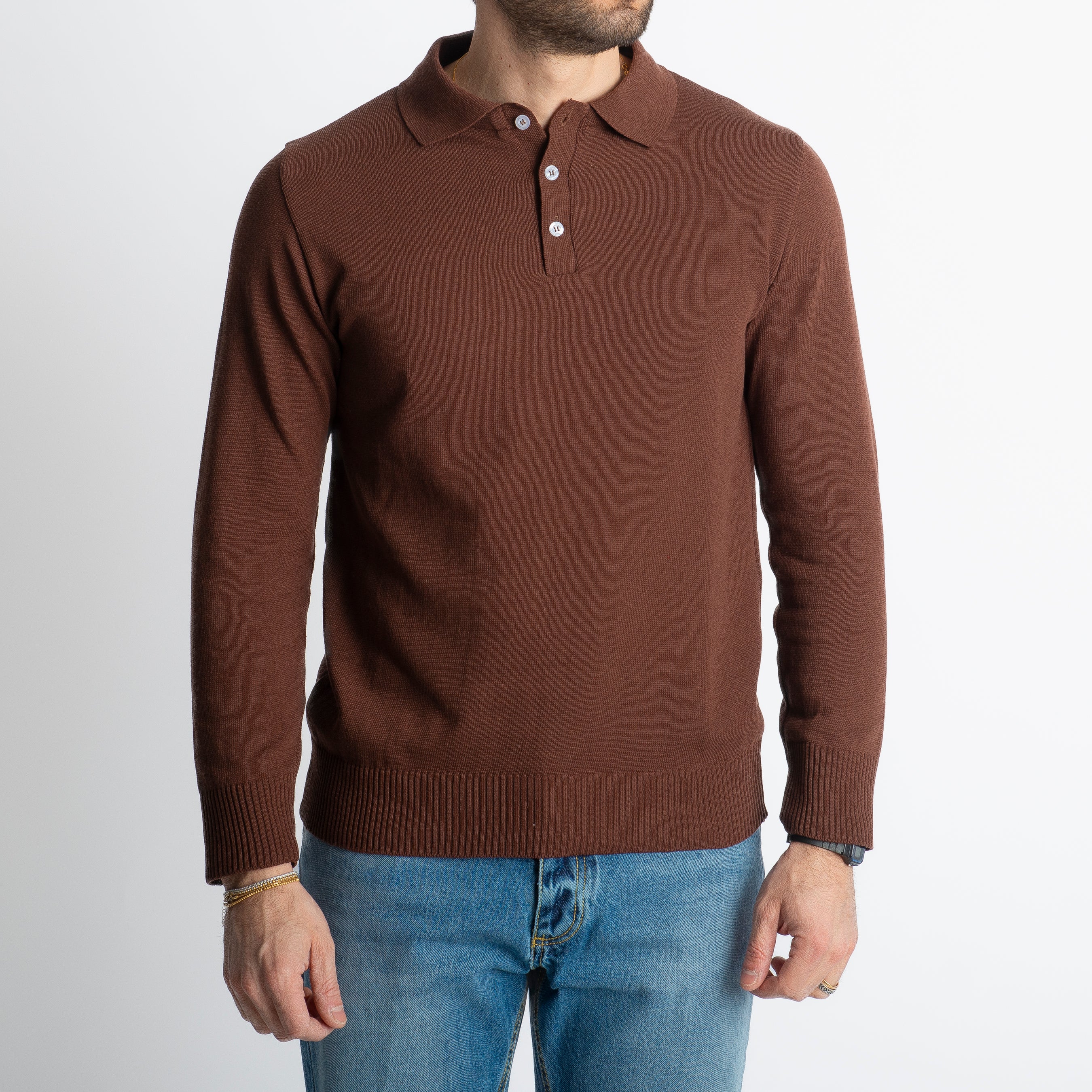 Polo In Filo Tre Bottoni Luxury Moro
