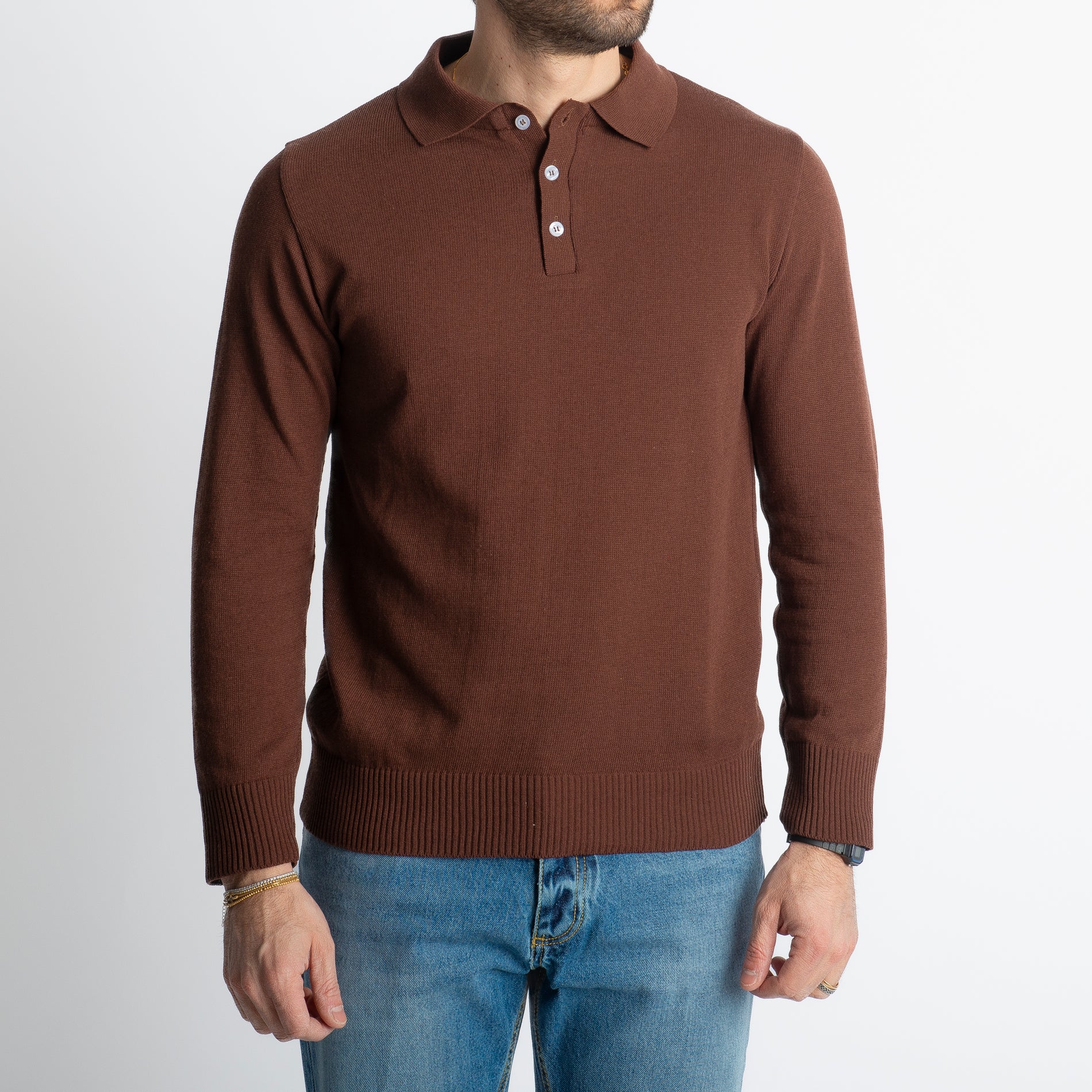 Polo In Filo Tre Bottoni Luxury Moro