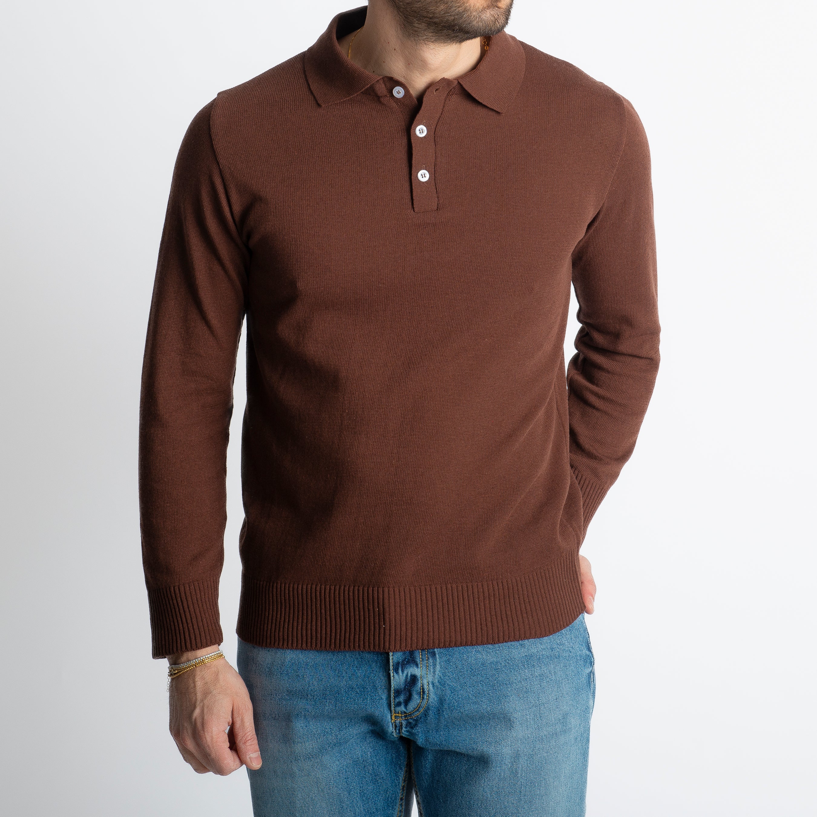 Polo In Filo Tre Bottoni Luxury Moro