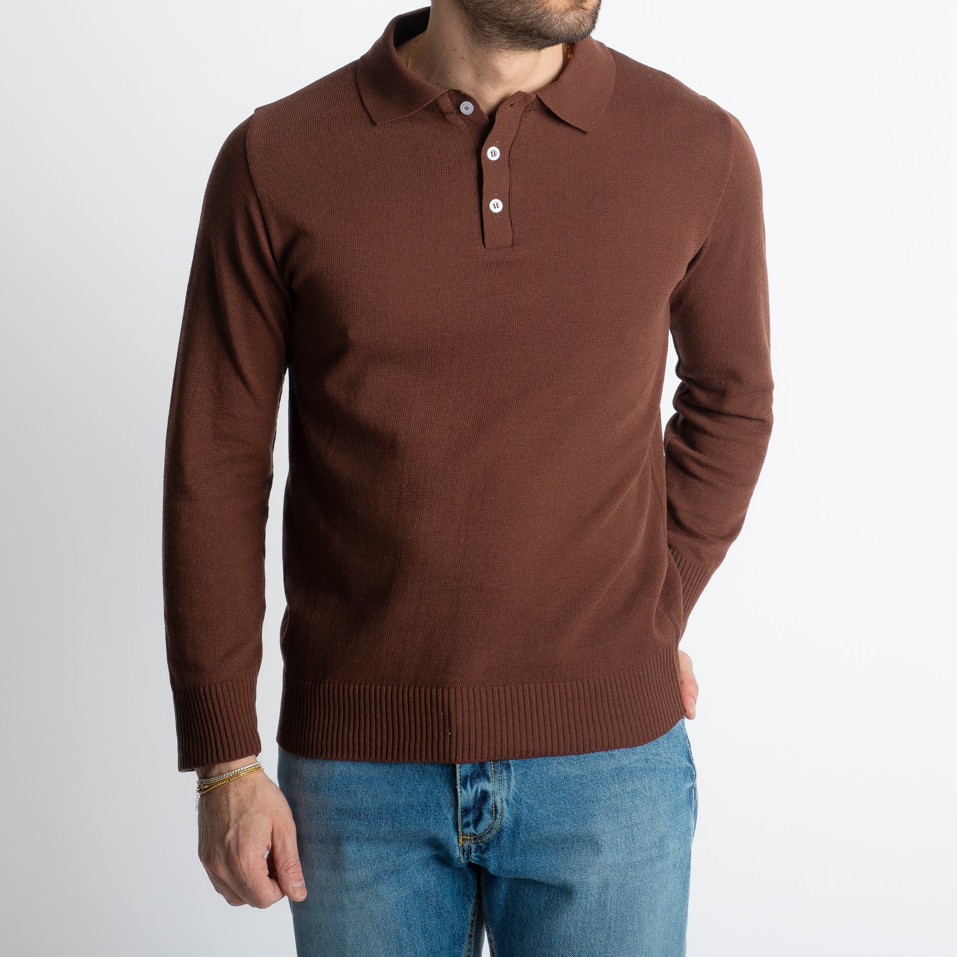 Polo In Filo Tre Bottoni Luxury Moro