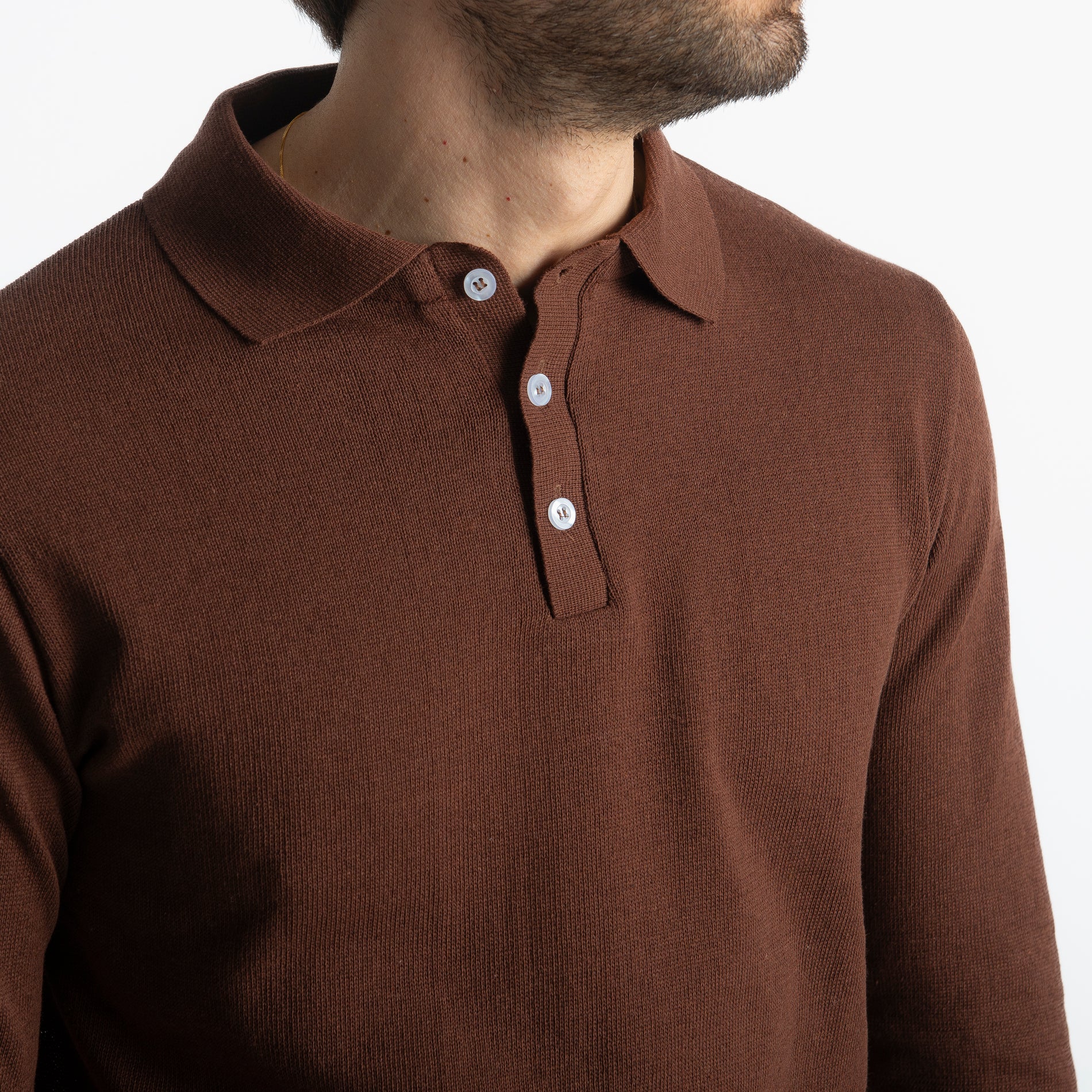 Polo In Filo Tre Bottoni Luxury Moro