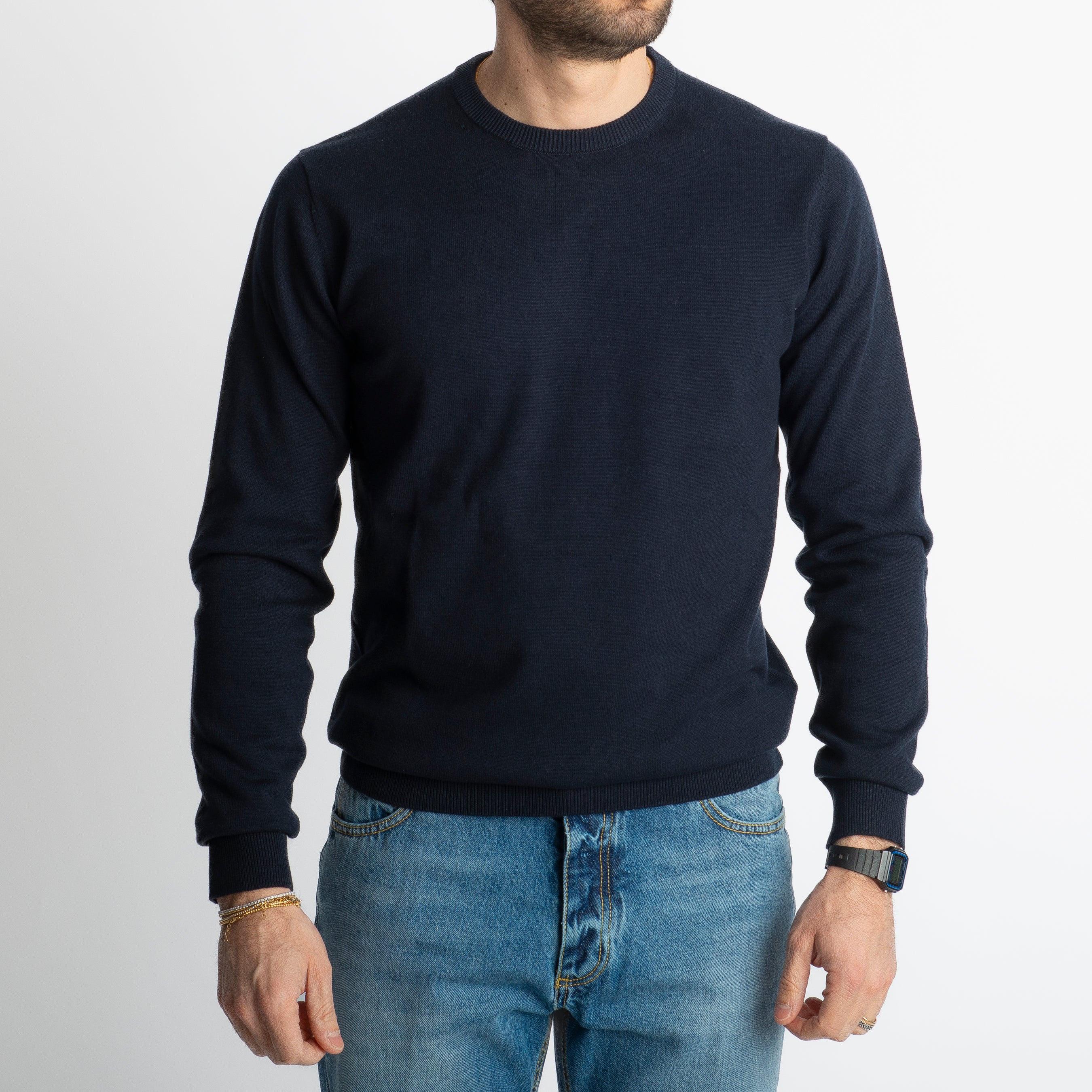 Maglioncino Girocollo In Filo Luxury Blu