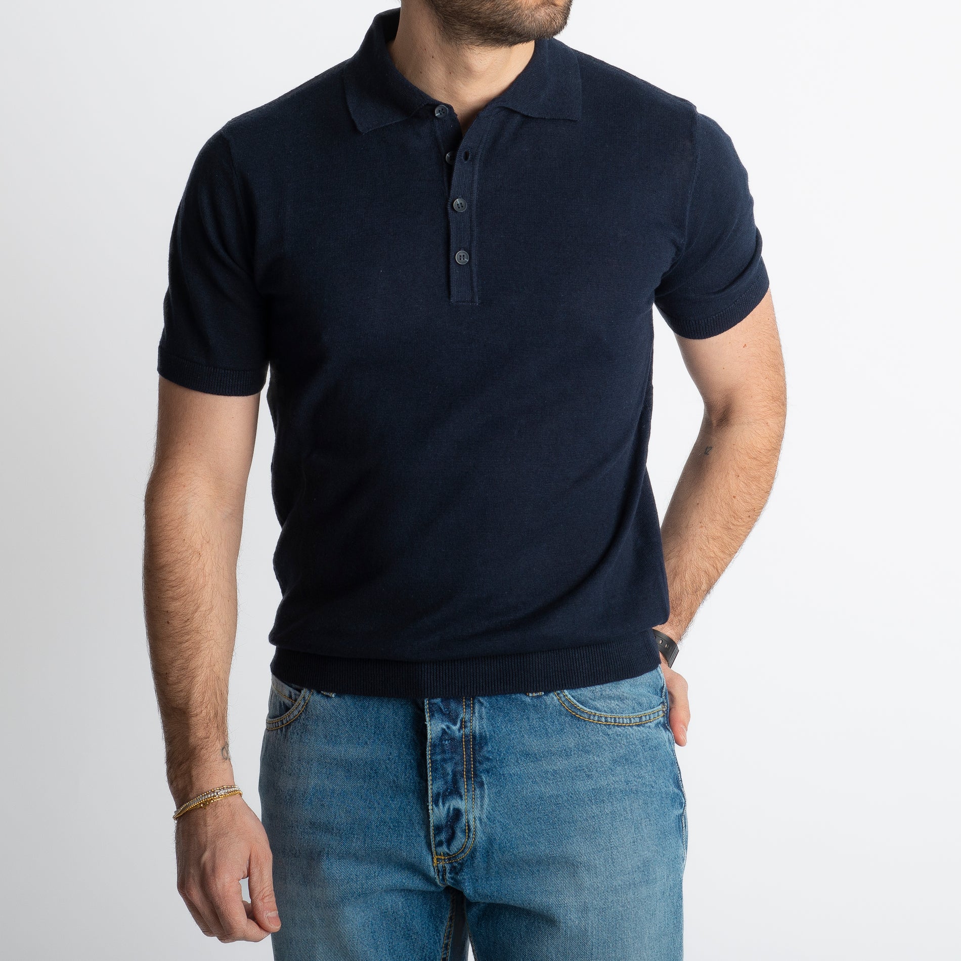 Polo Lino E Cotone Blu