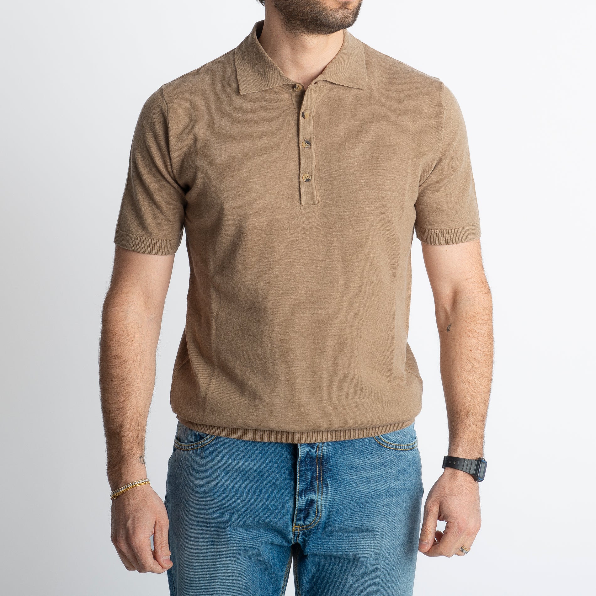 Polo Lino E Cotone Fango