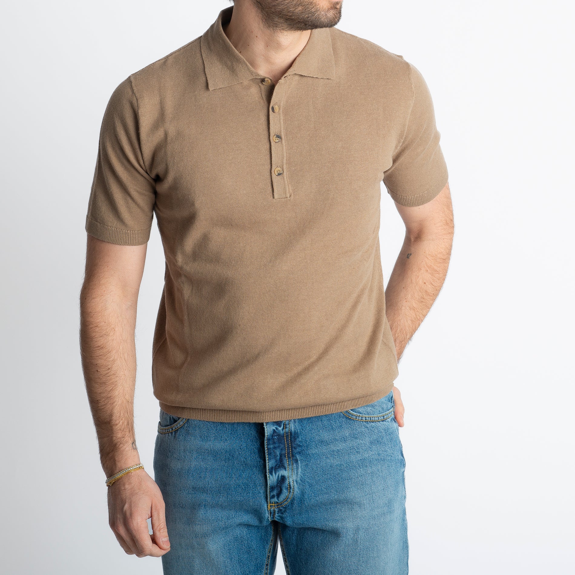 Polo Lino E Cotone Fango