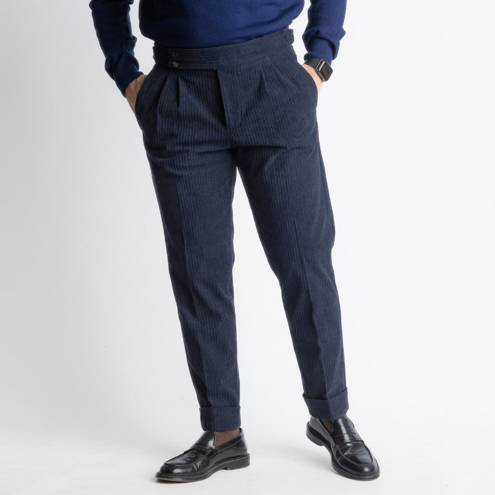 Pantalone Pisa Con Fibbia In Velluto A Coste Blu