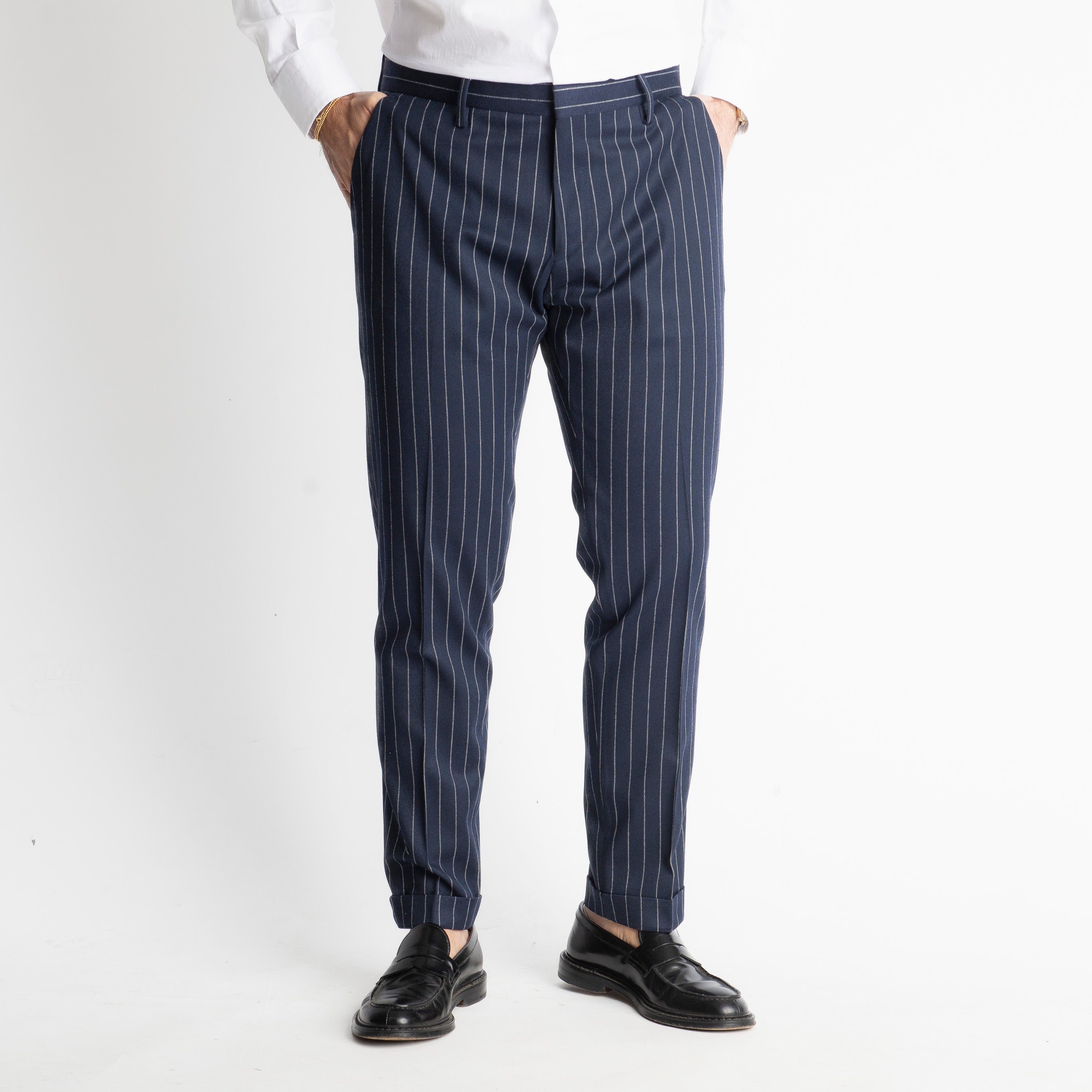 Pantalone wall street TO8011 Wool Gessato Blu