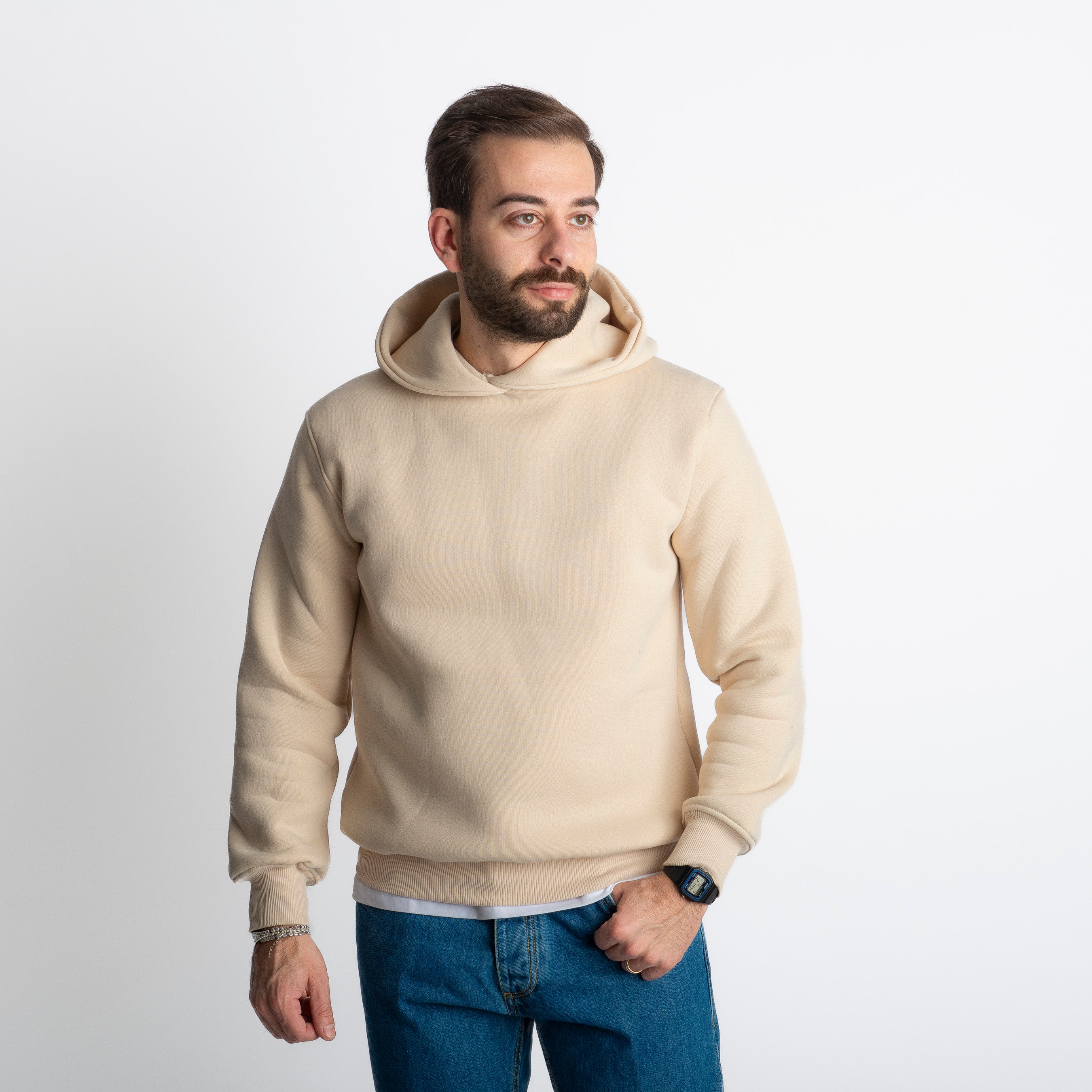 Felpa Uomo Con Cappuccio 0310 Beige