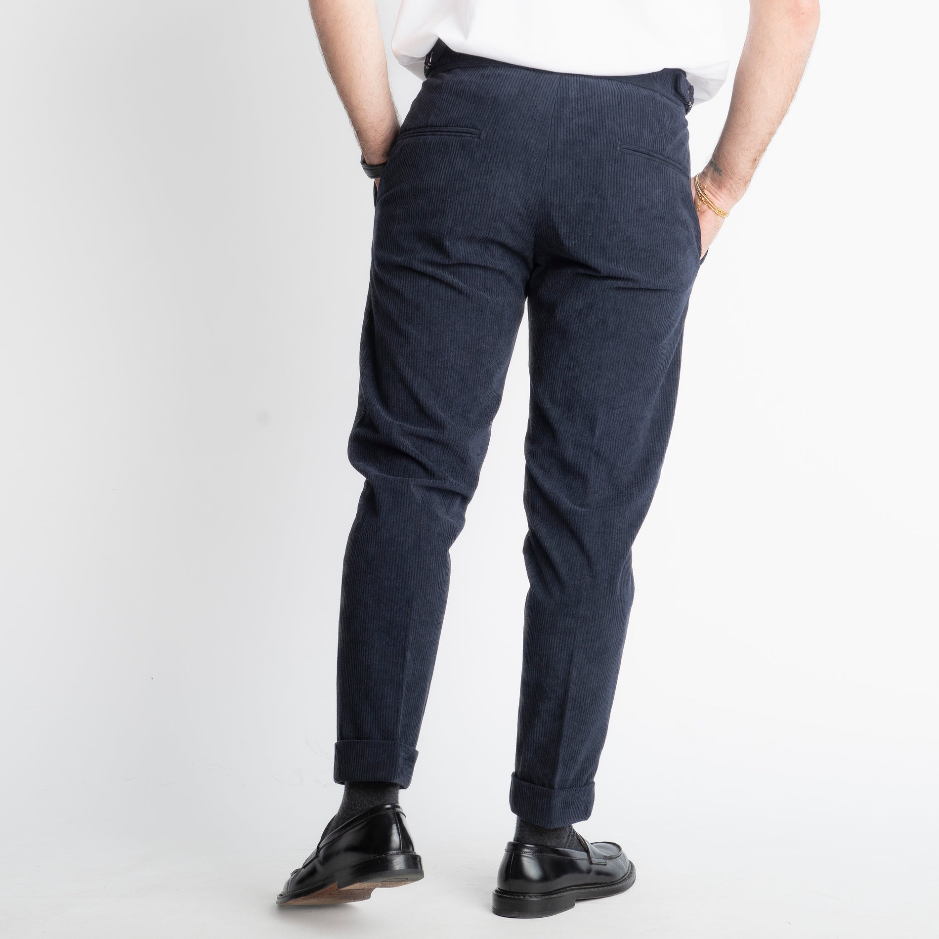 Pantalone Pisa Con Fibbia In Velluto A Coste Blu
