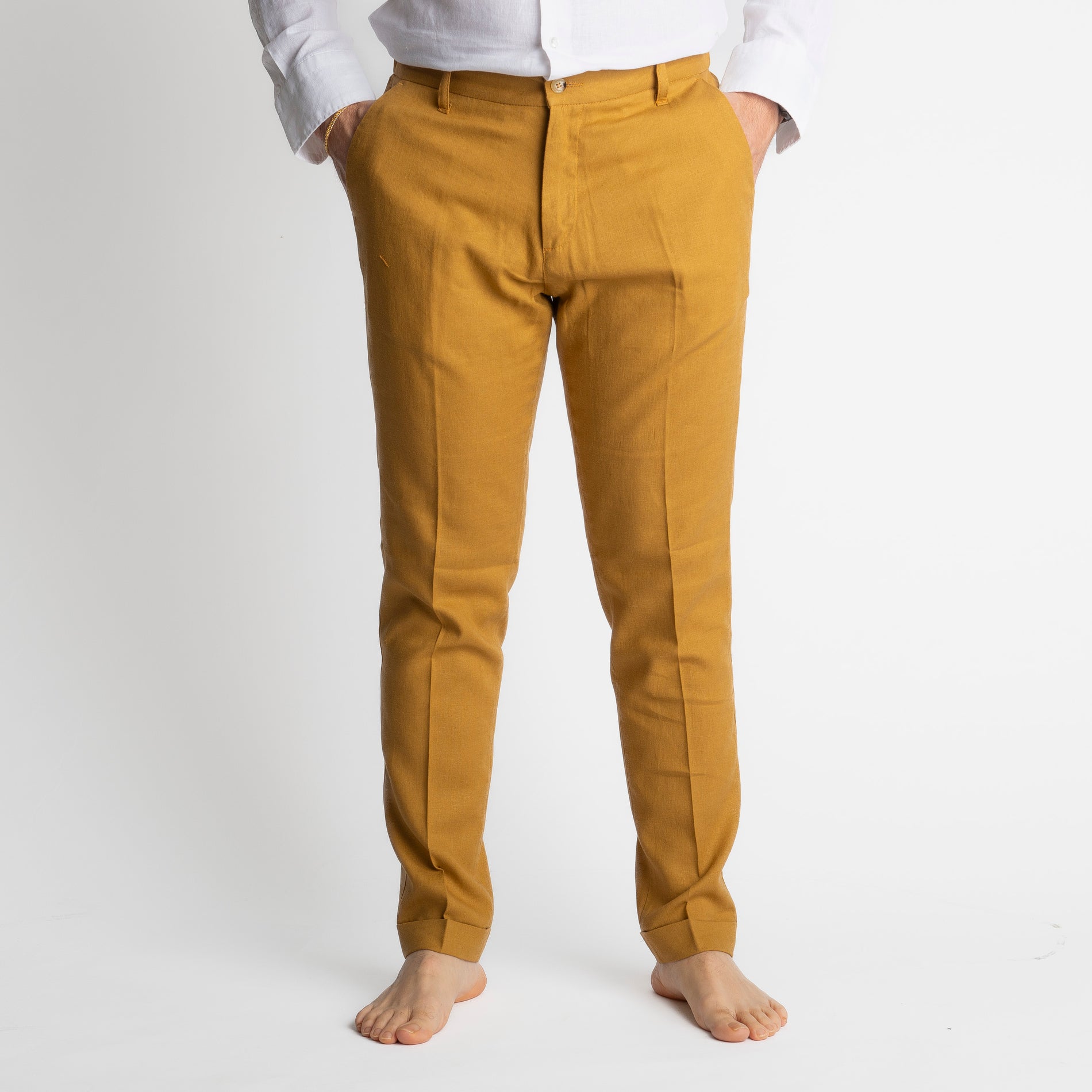 Pantalone in Lino con Elastico TO8007 Ocra