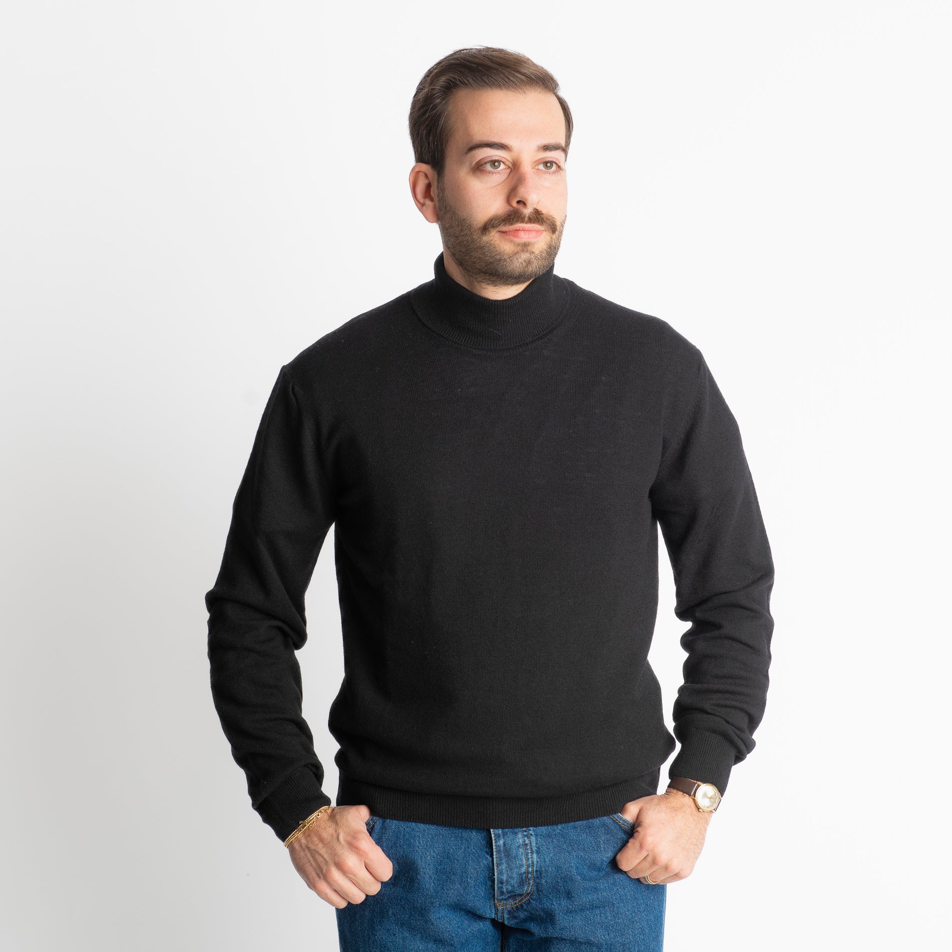 Maglioncino Collo Alto Misto Cashmere Nero