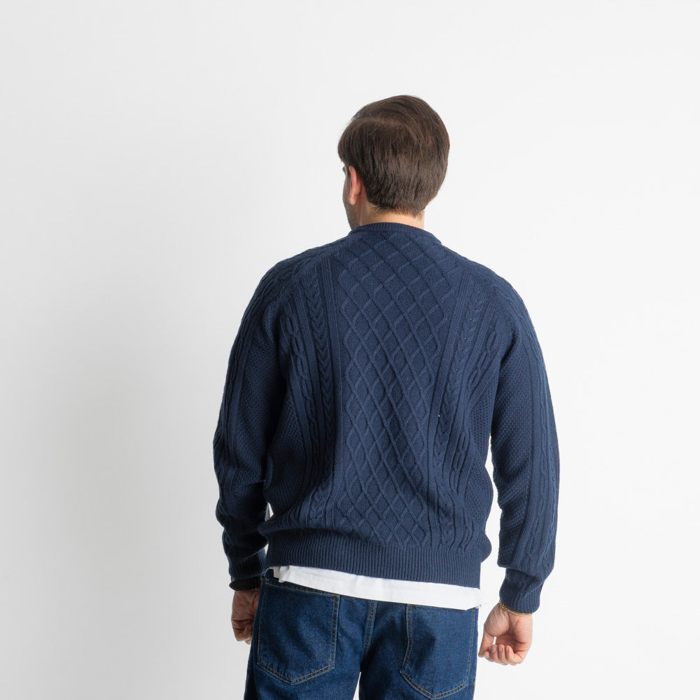 Maglione In Lana Con Treccia Blu