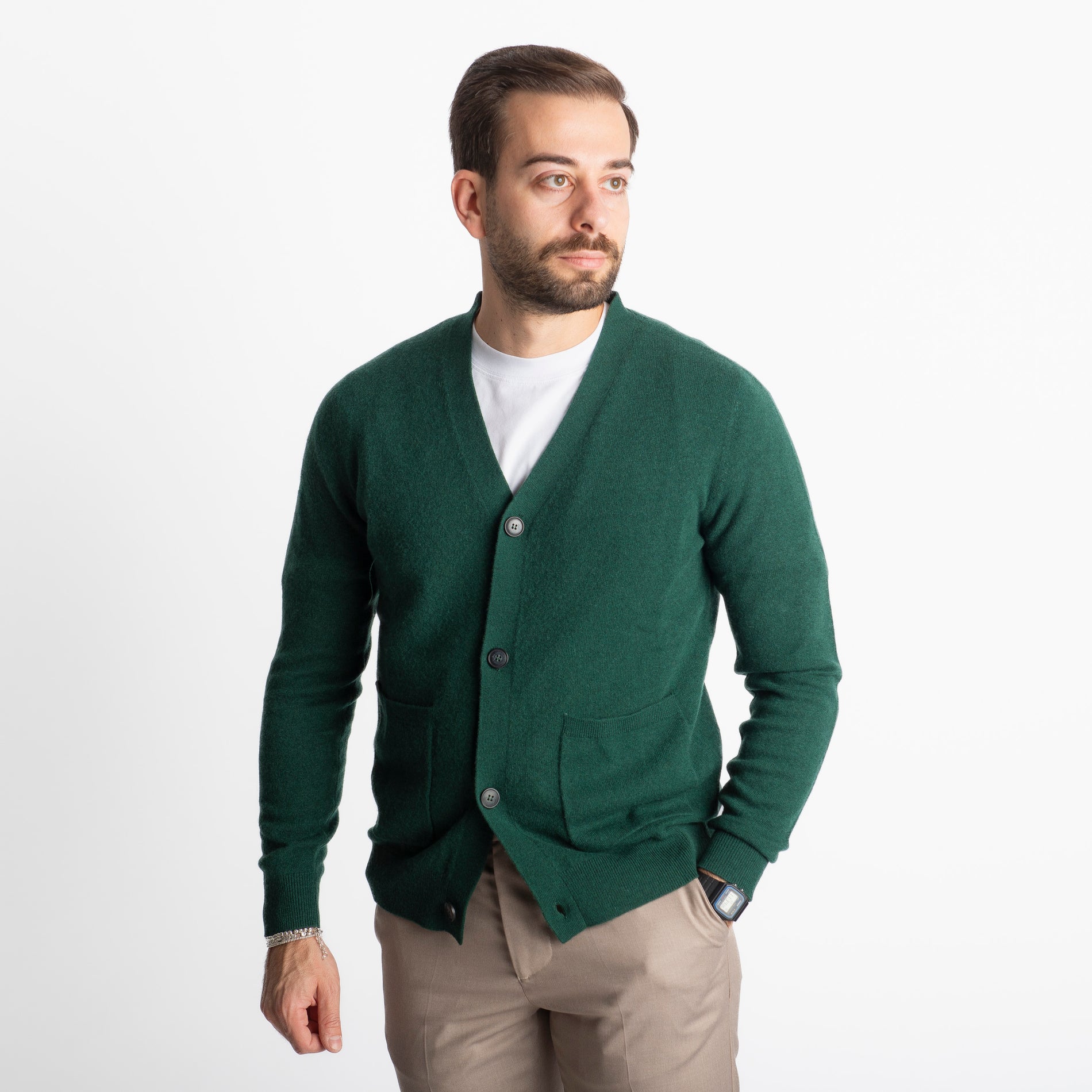 Cardigan In Cashmere CA33 Verde