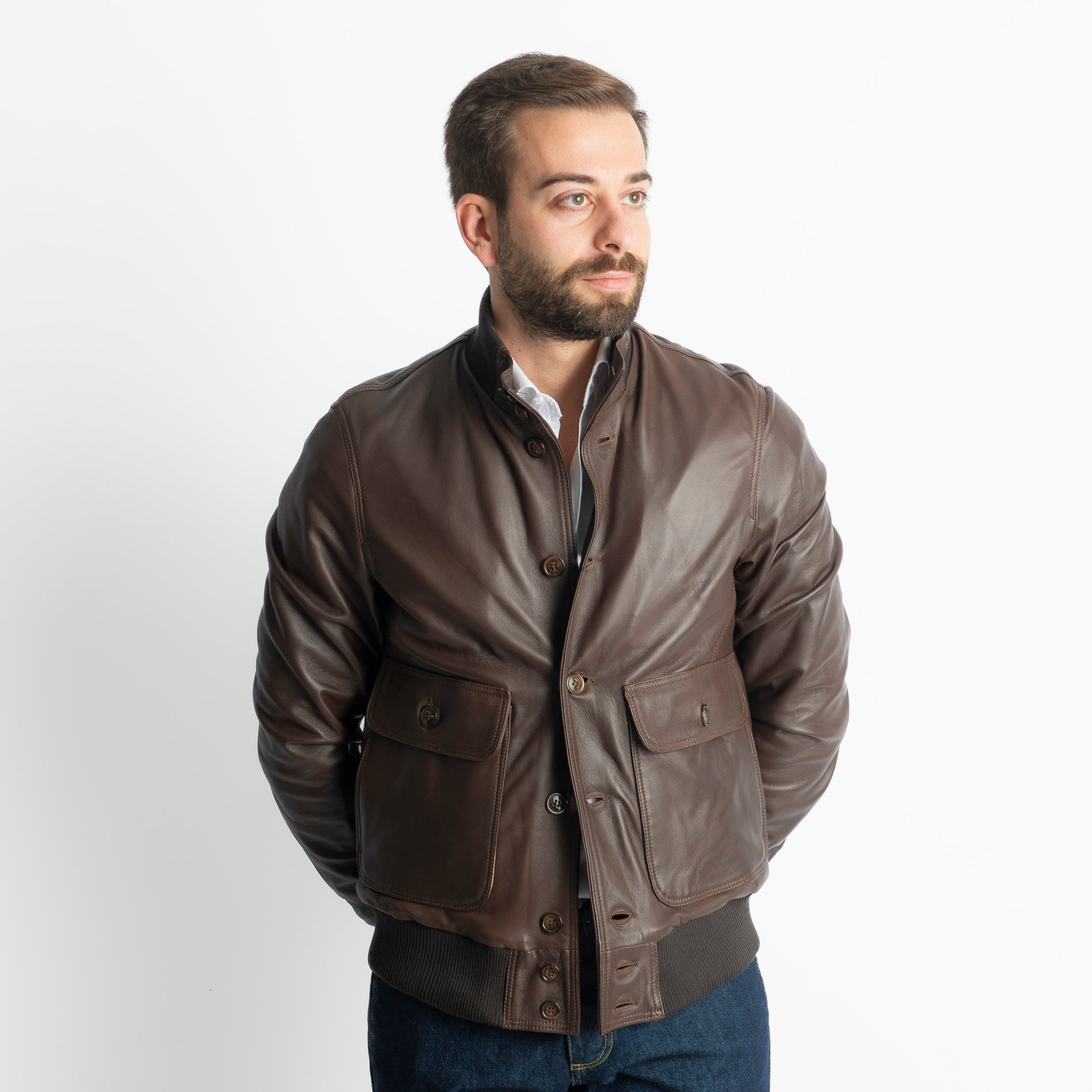Giubbino Bomber Vera Pelle Marrone