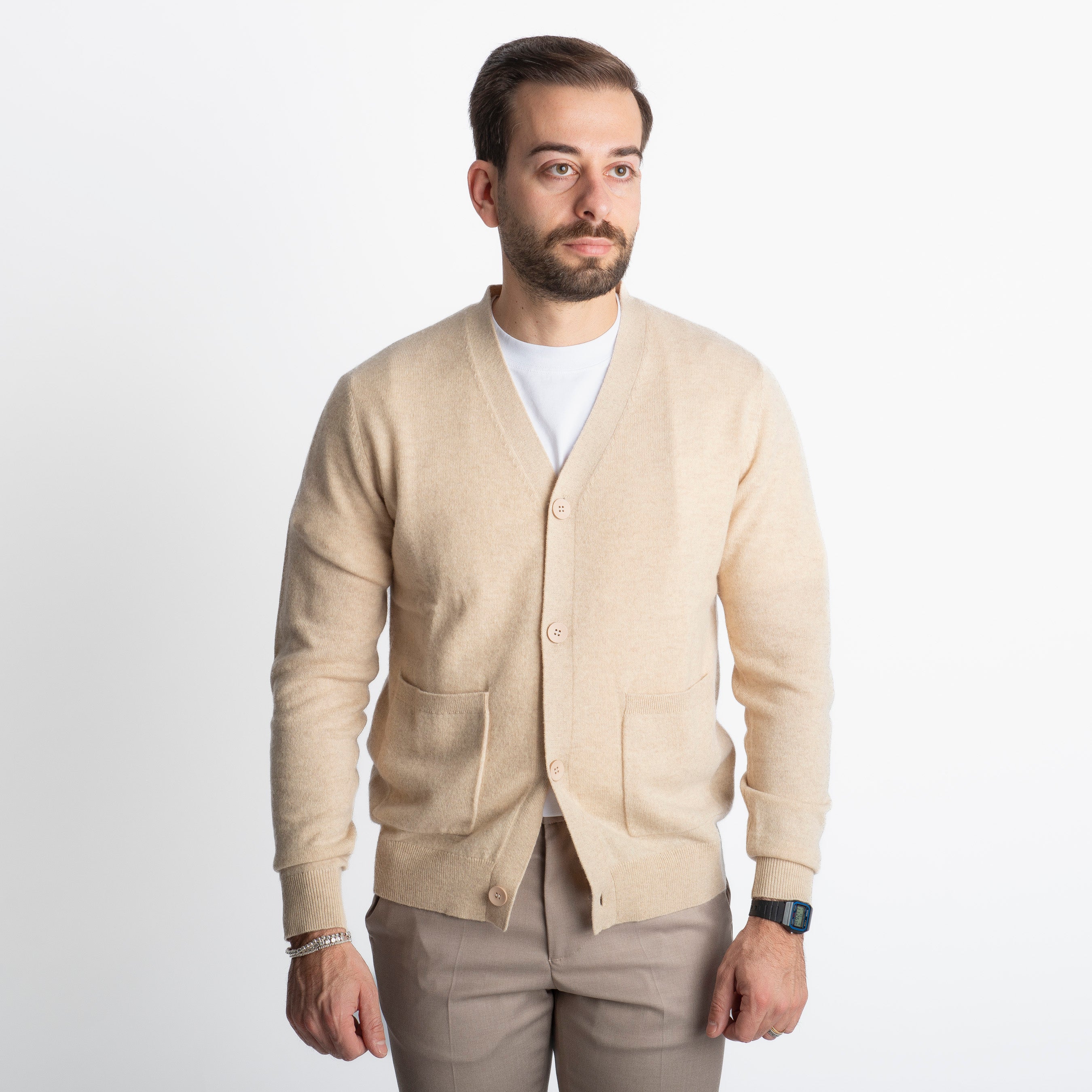 Cardigan In Cashmere CA33 Beige