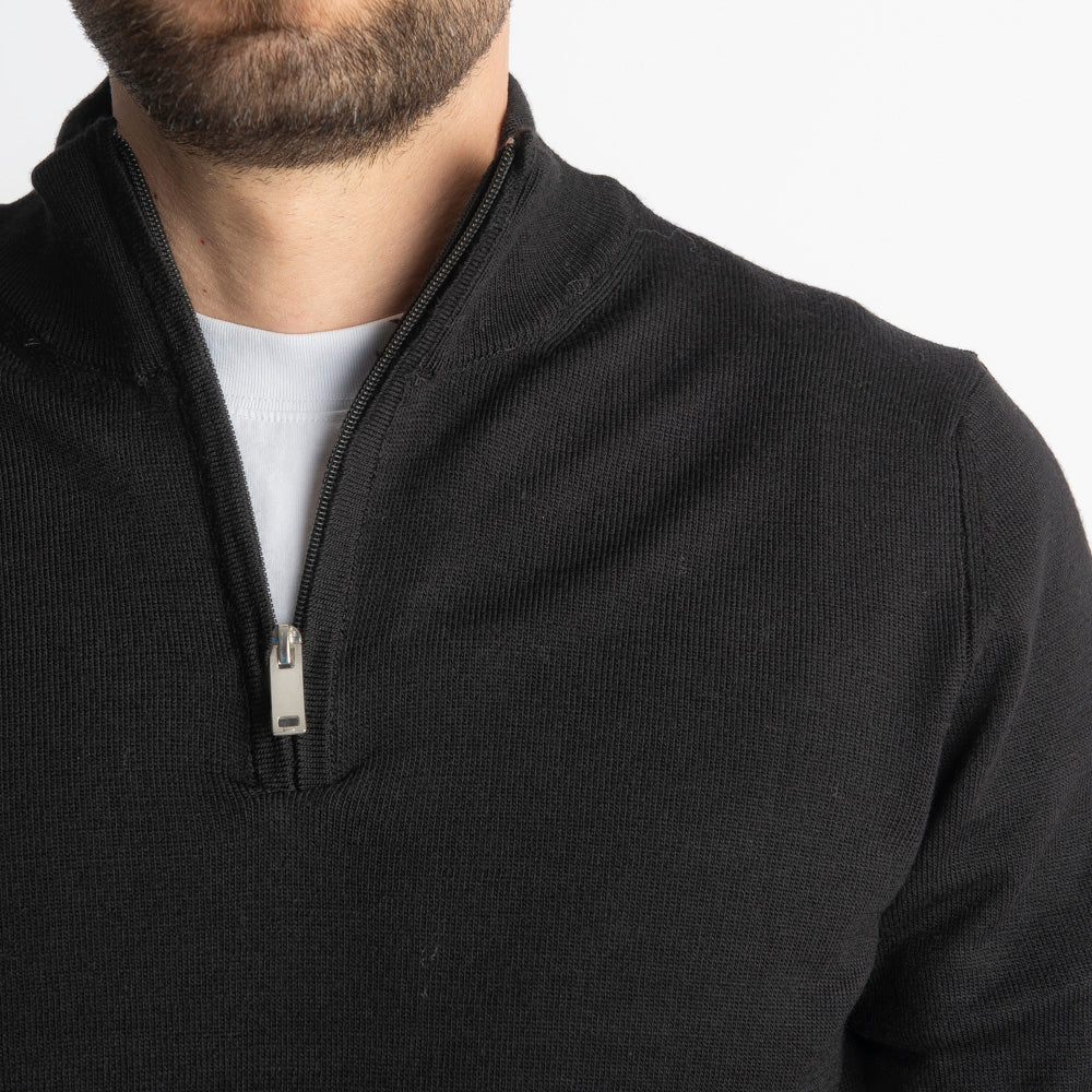 Maglioncino Mezza Zip In Lana Merinos Nero