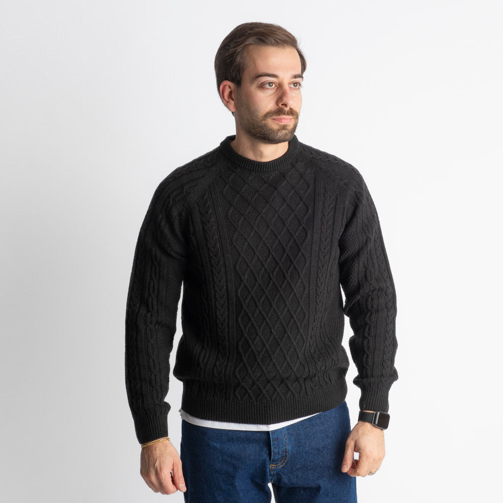 Maglione In Lana Con Treccia Nero