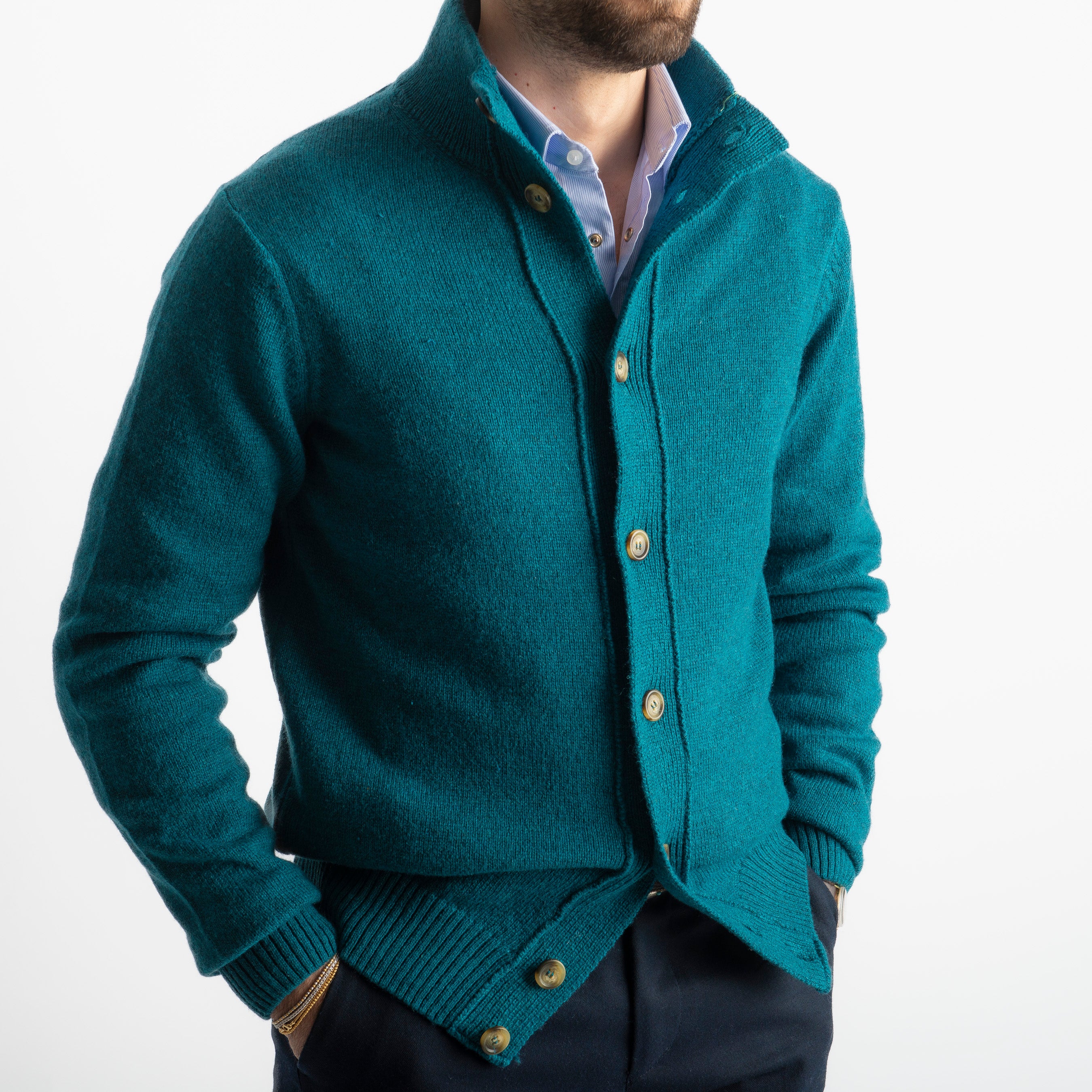 Cardigan In Lana Lambswool Verde Smeraldo