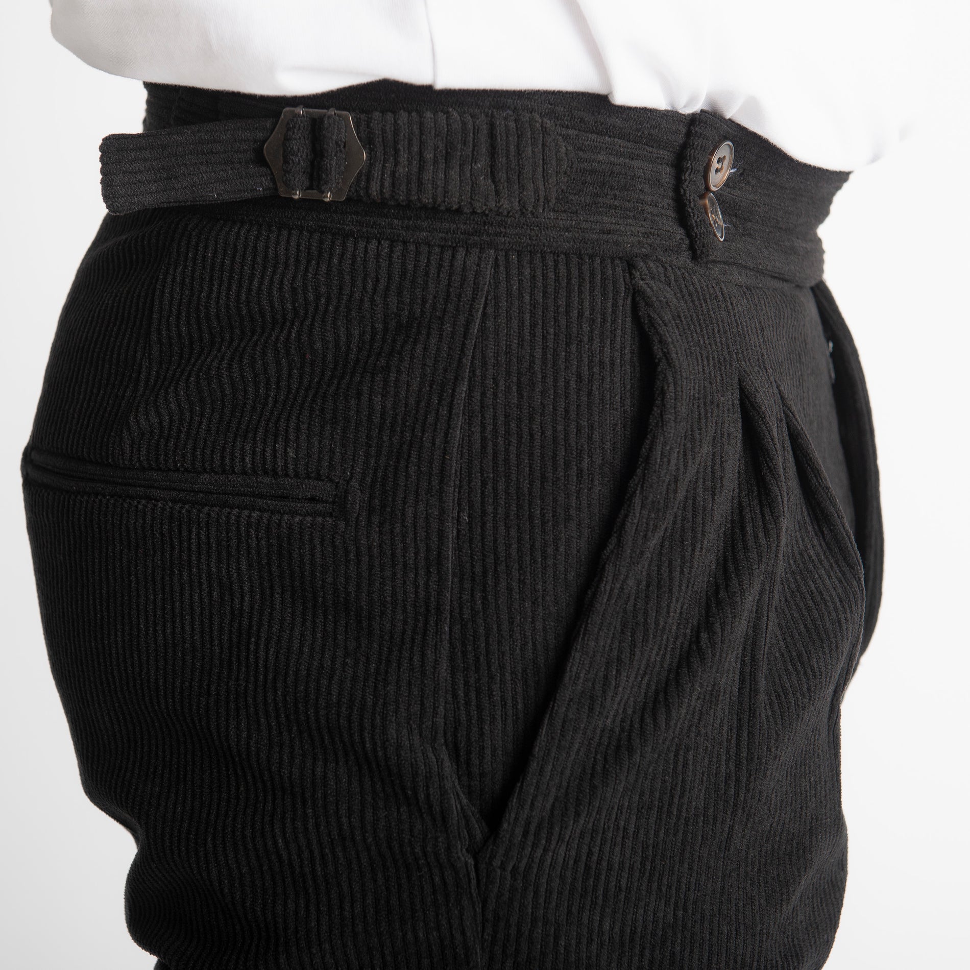 Pantalone Pisa Con Fibbia In Velluto A Coste Nero