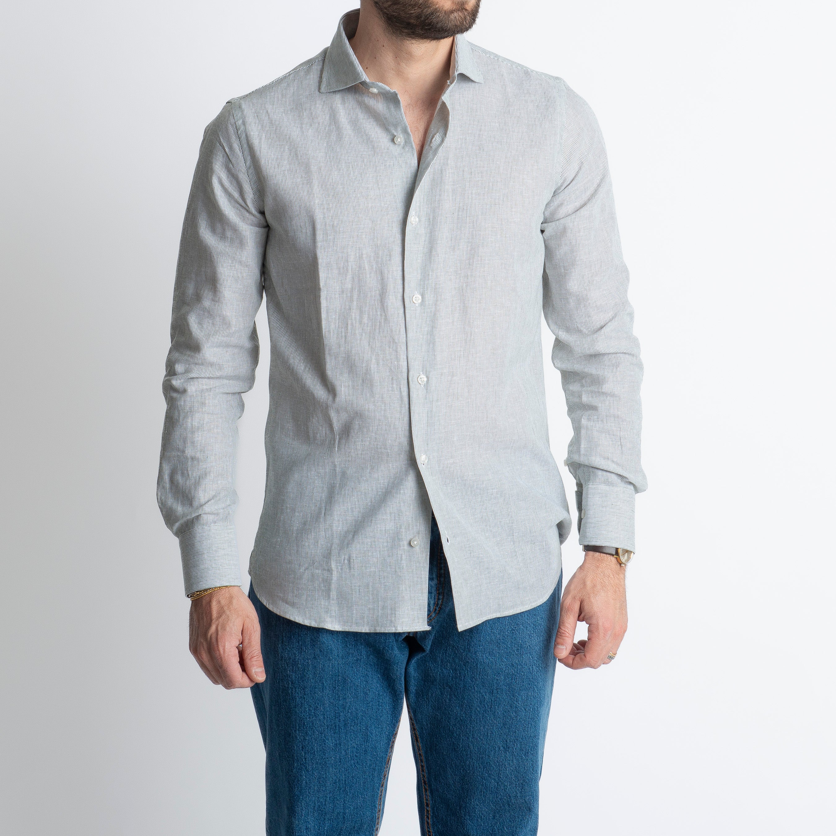 Camicia Lino Mille Righe Verde