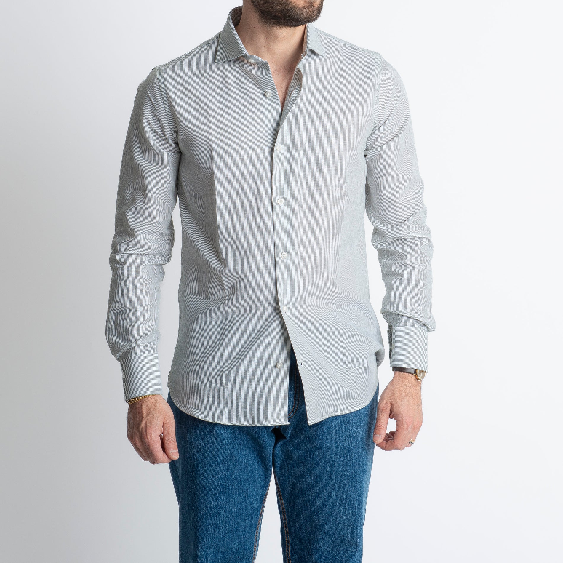 Camicia Lino Mille Righe Verde
