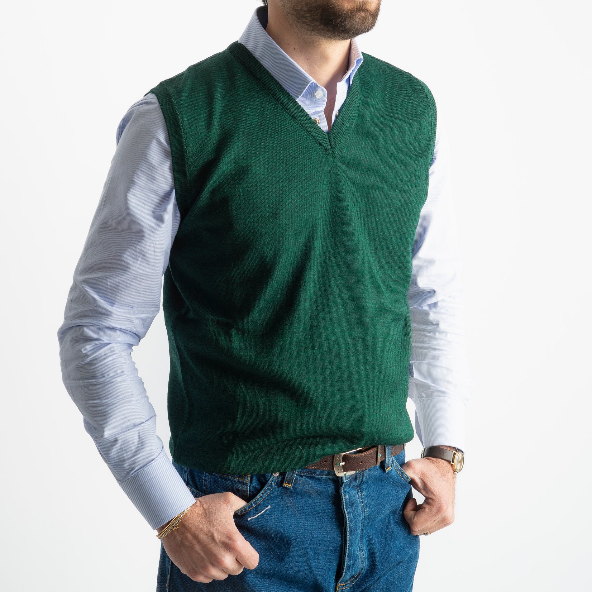 Gilet in Lana Merinos Verde Loden